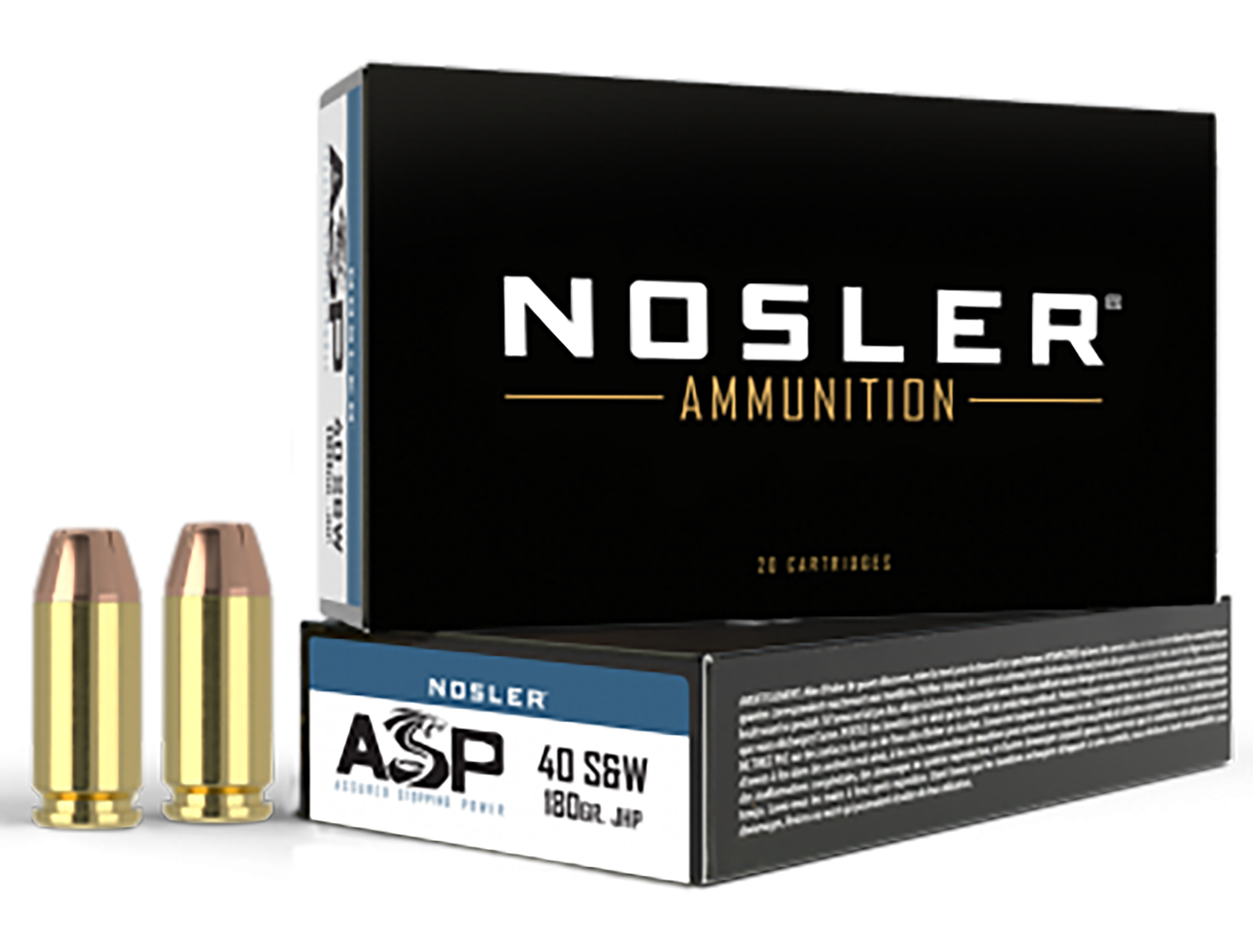 Nosler ASP Ammunition 40 S&W 180 Grain Jacketed Hollow Point Box of 50