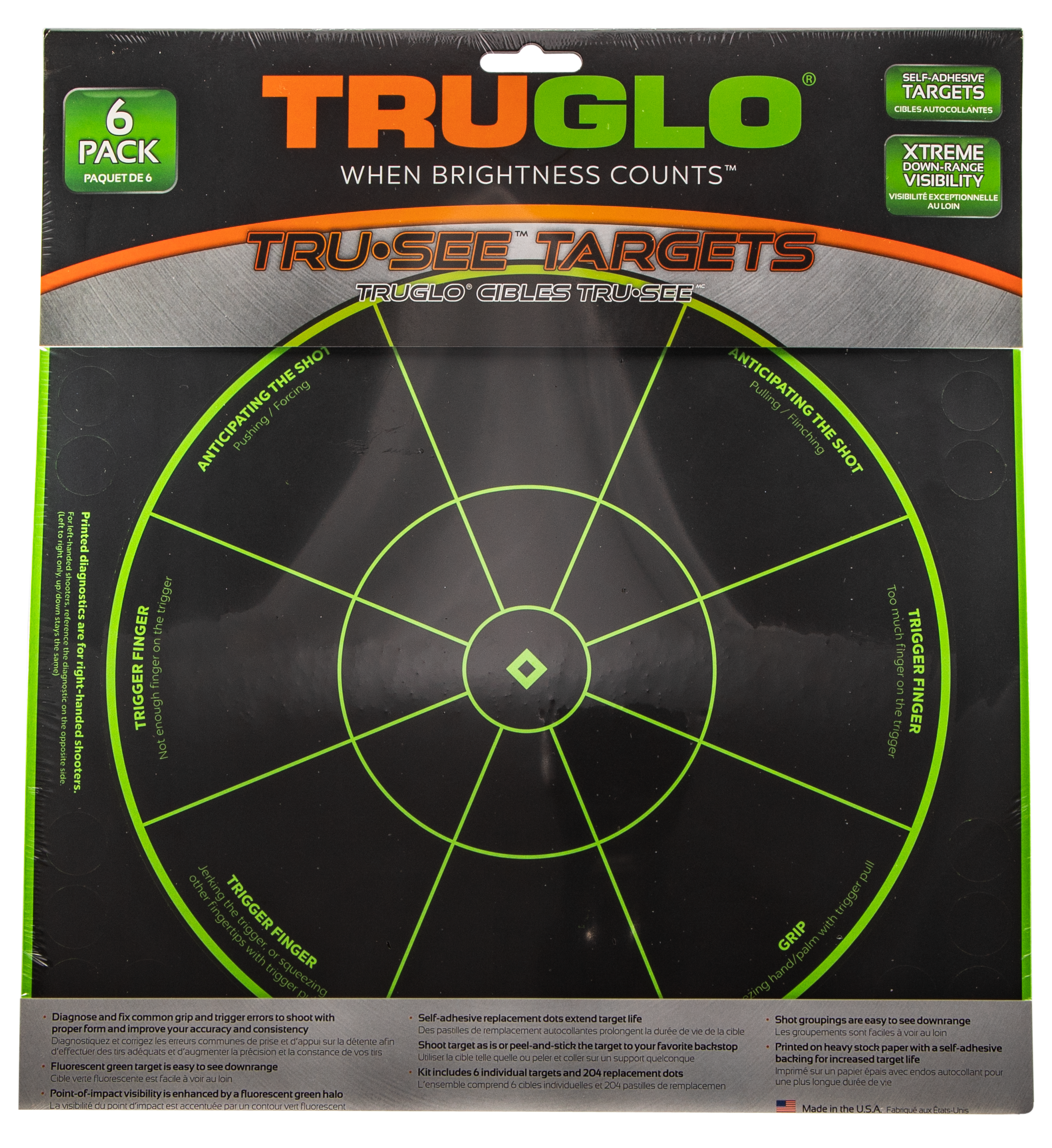TruGlo TG15A6 Tru-See Handgun Diagnostic Self-Adhesive Paper Universal Black/Green Bullseye Includes Pasters 6 Pack