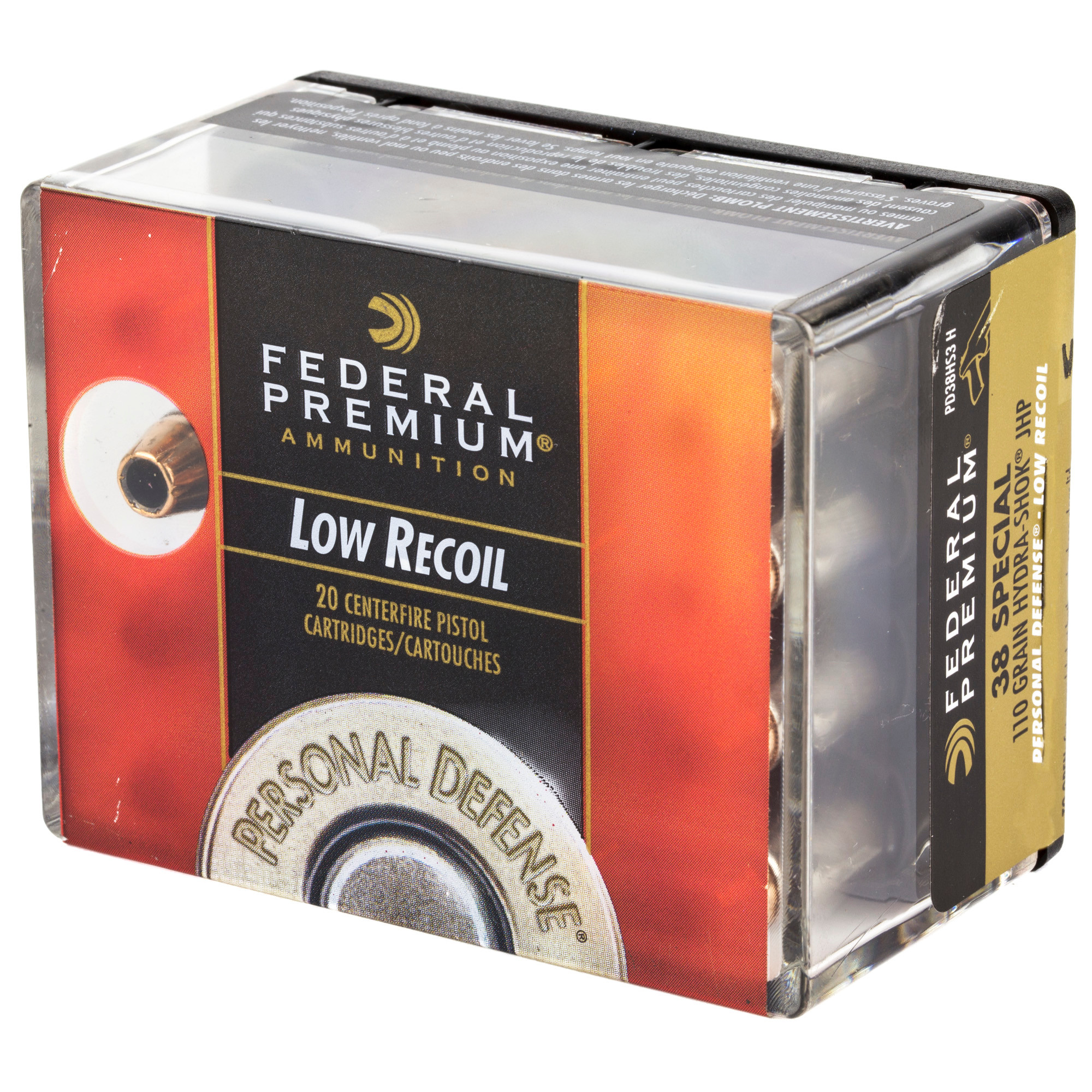 Federal Premium Personal Defense Reduced Recoil Ammunition 38 Special 110 Grain Hydra-Shok Jacketed Hollow Point 20RD