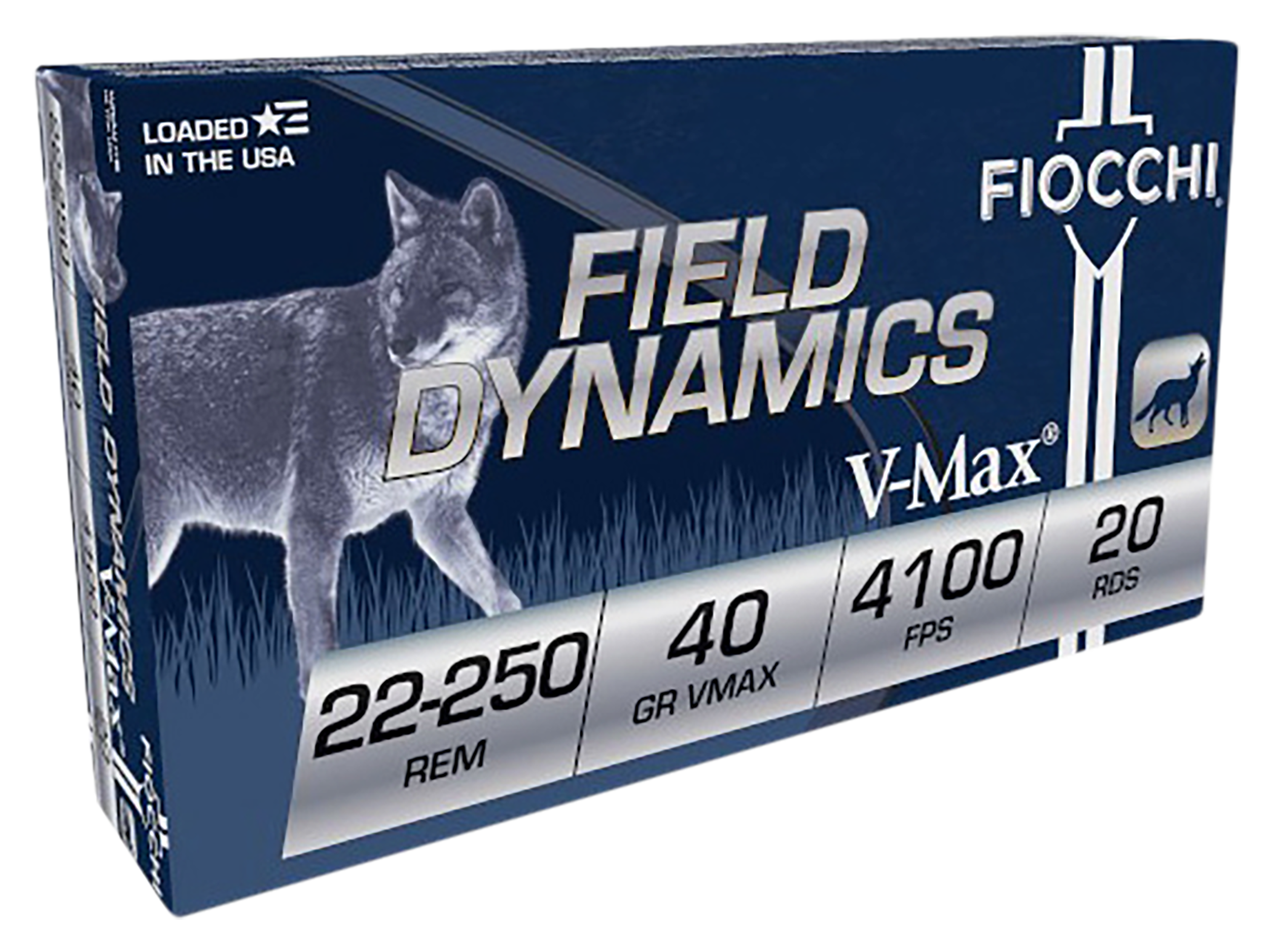 Fiocchi 22250HVB Field Dynamics V-Max 22-250 Rem 40 gr Hornady V-Max (VMX) 20 Per Box/ 10 Cs