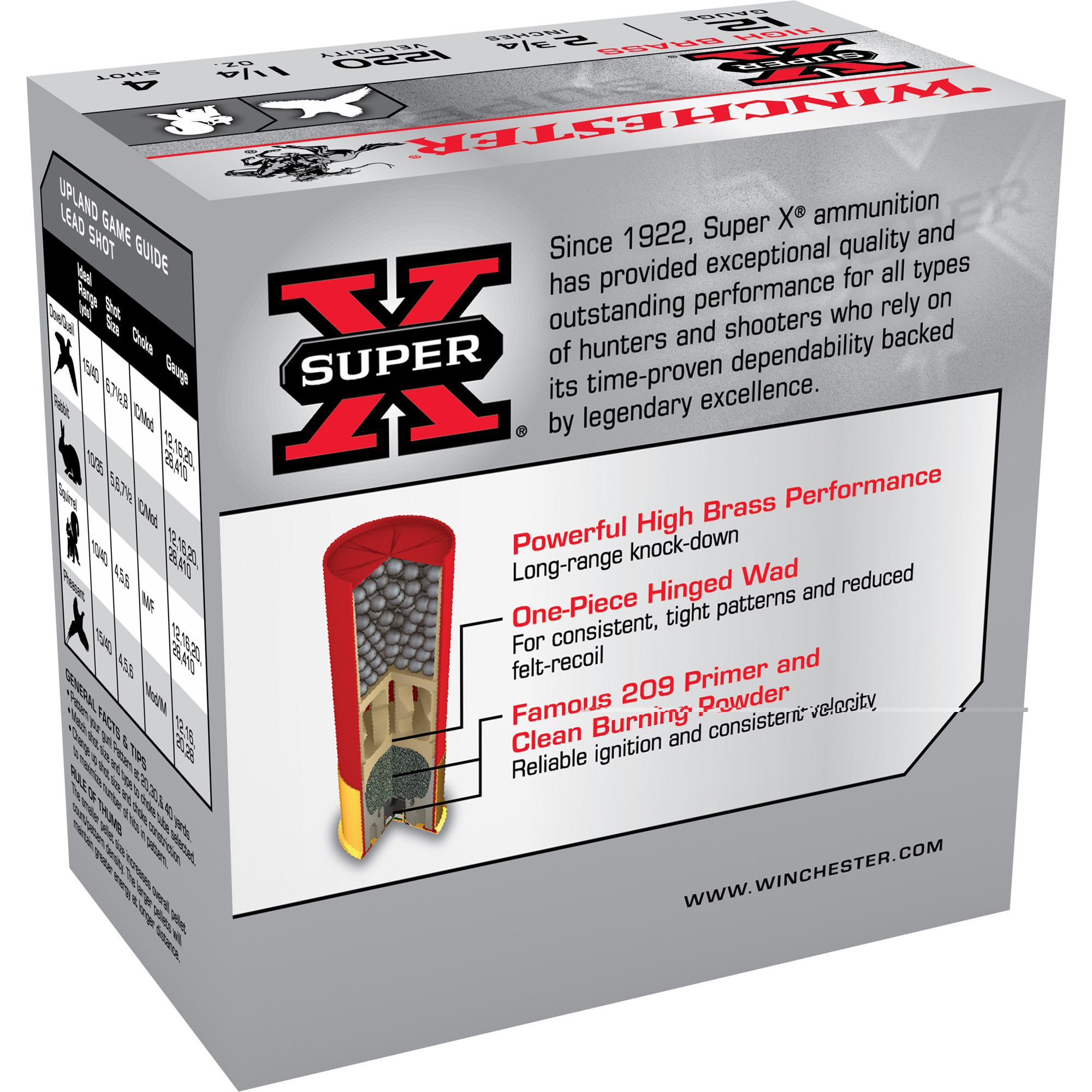 Winchester Super-X Pheasant Ammunition 12 Gauge 2-3/4" 1-1/4 oz #4 Shot Box of 25