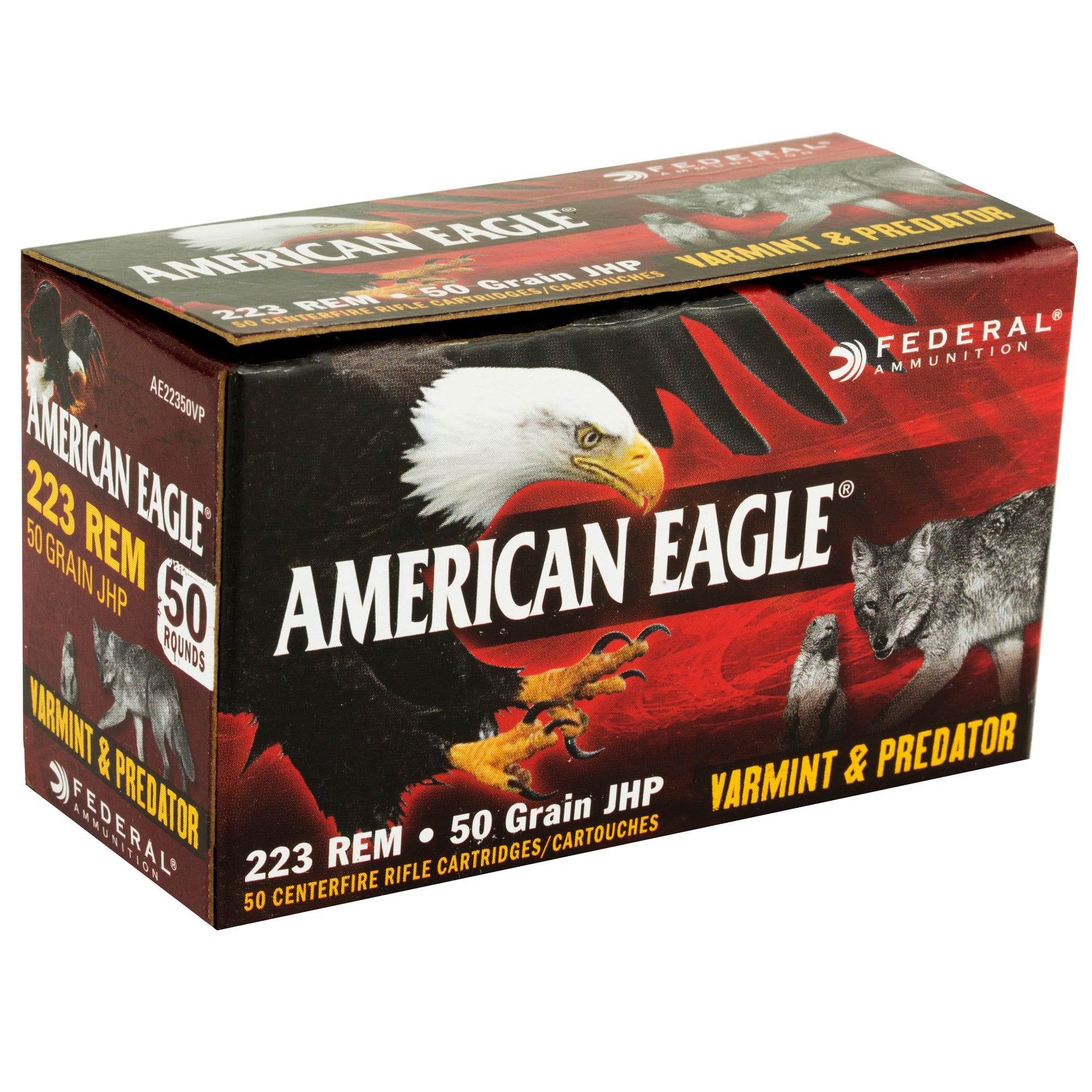 Federal American Eagle Varmint and Predator Ammunition 223 Remington 50 Grain Jacketed Hollow Point