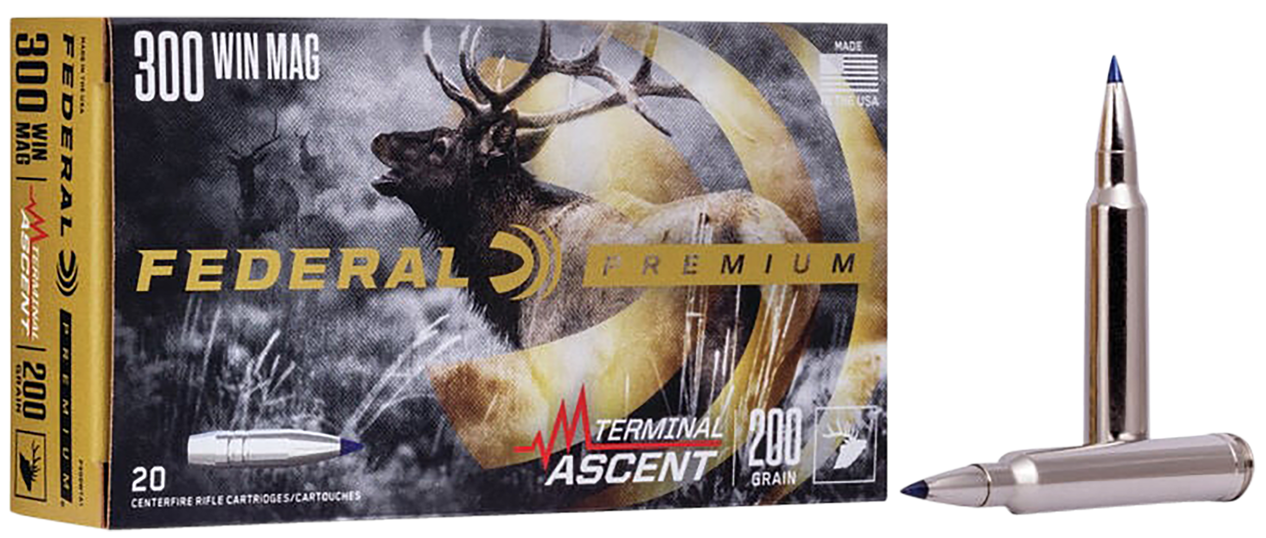 Federal Premium Terminal Ascent Ammunition 300 Winchester Magnum 200 Grain Polymer Tip Bonded Boat Tail 20RD