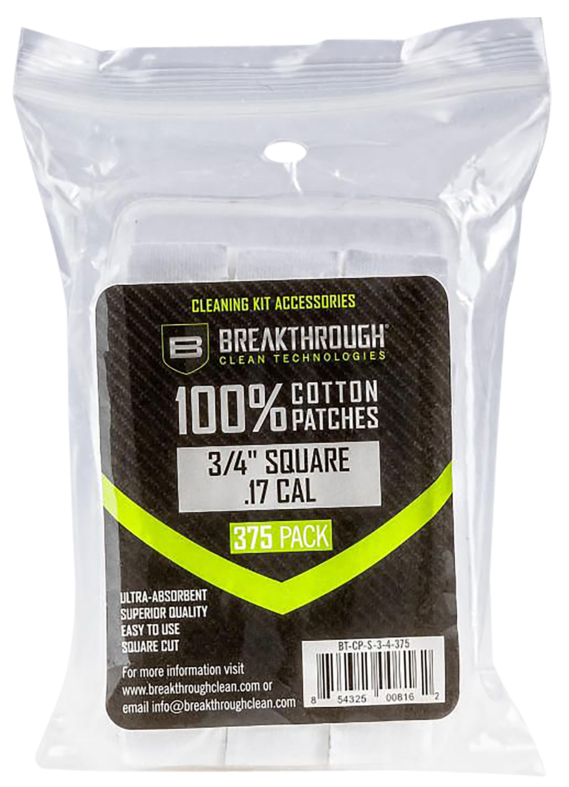 Breakthrough Clean BTCPS3/4375 Square Patches .17/.177 Cal 375 pieces