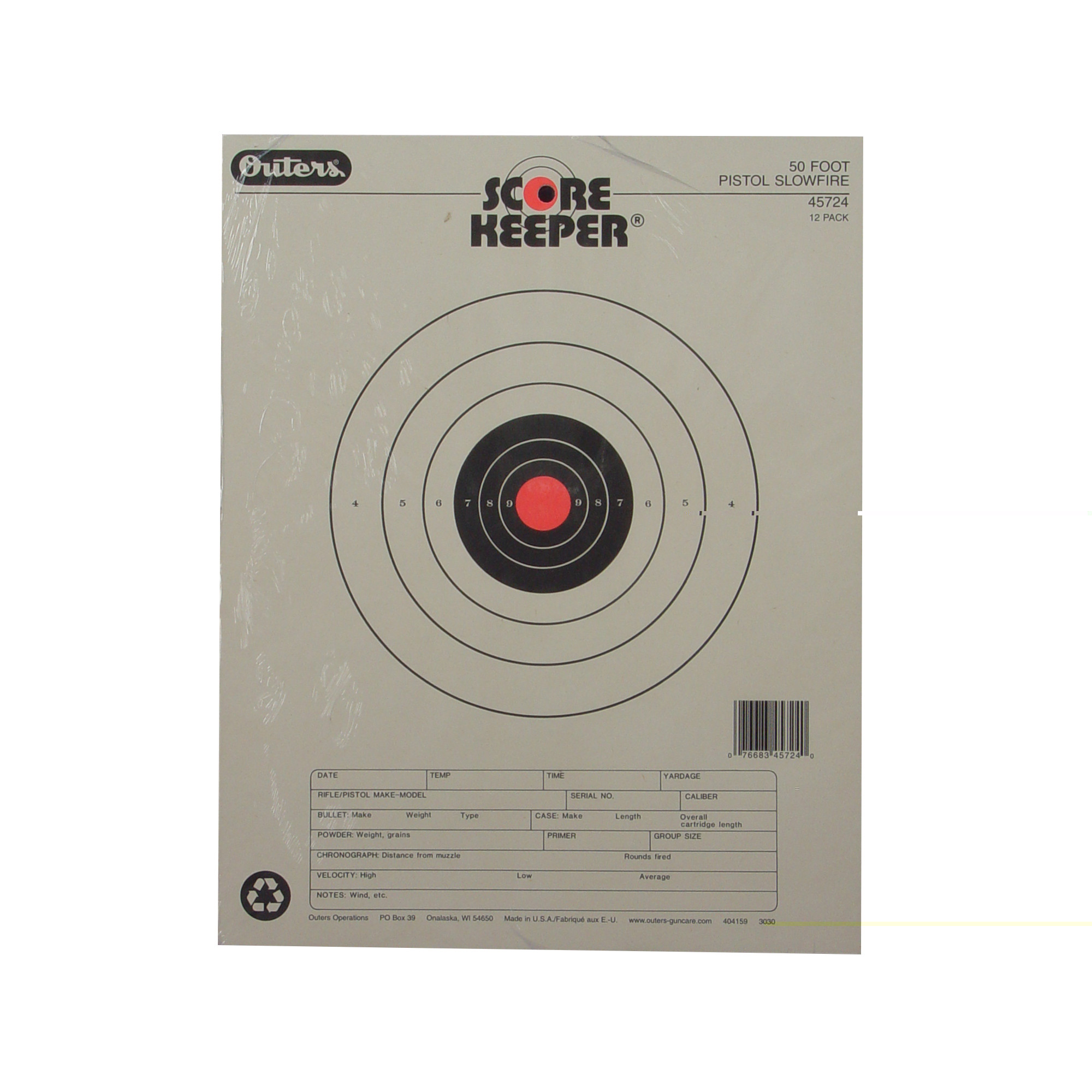 Champion Targets 45724 Score Keeper Slow Fire Bullseye Paper Hanging 50 yds Pistol 11" x 16" Black/Orange 12 PK