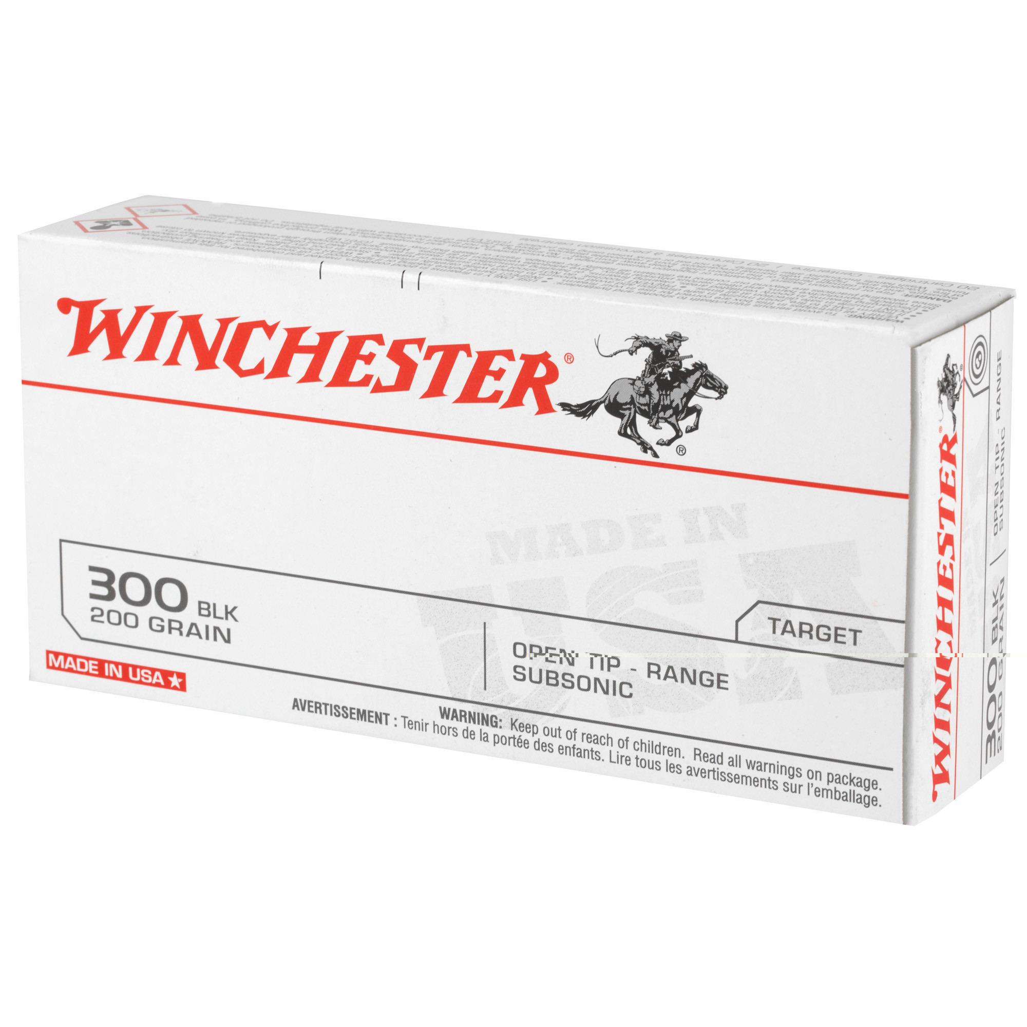 Winchester USA Ammunition 300 AAC Blackout Subsonic 200 Grain Open Tip Range