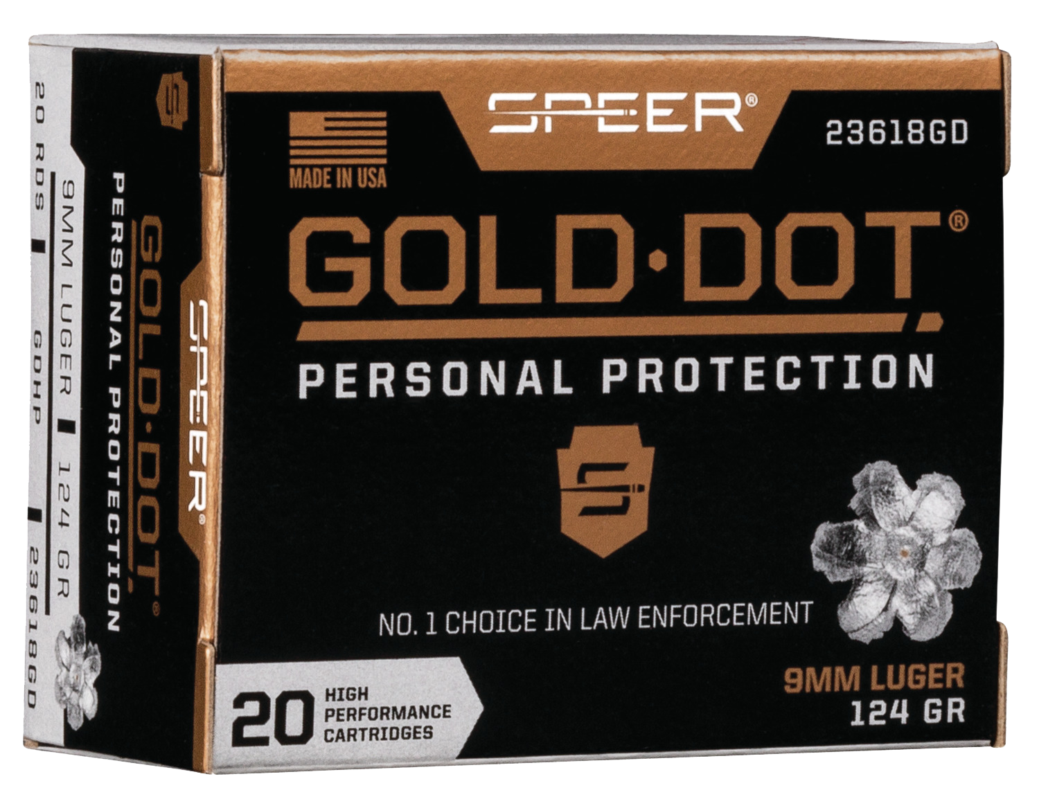Speer Gold Dot Ammunition 9mm Luger 124 Grain Jacketed Hollow Point 20RD