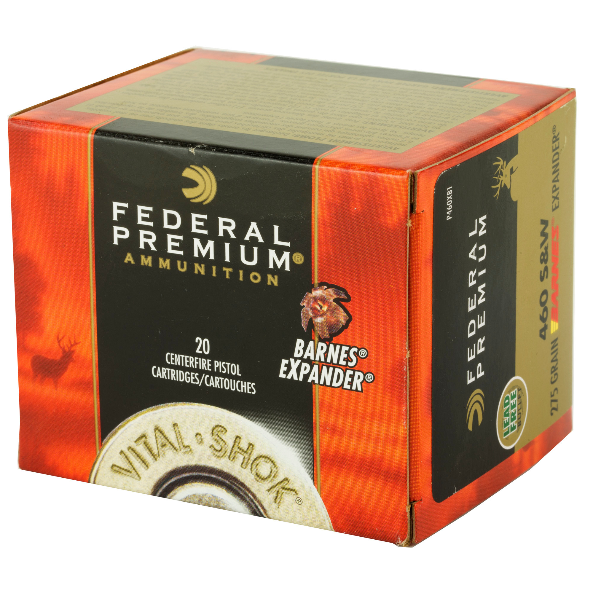Federal Premium Vital-Shok Ammunition 460 S&W Magnum 275 Grain Barnes XPB Hollow Point Lead-Free 20RD