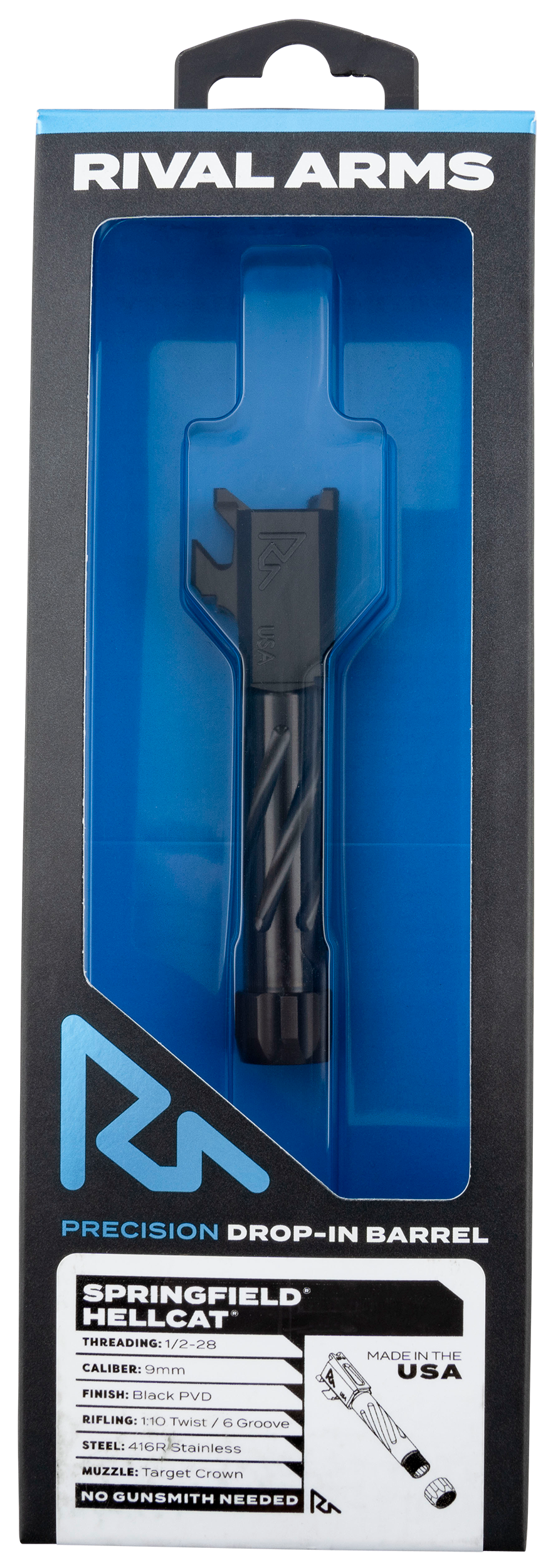 Rival Arms RARA20H102A Precision V1 Black PVD Stainless Steel Spiral Fluted Threaded for Springfield Hellcat