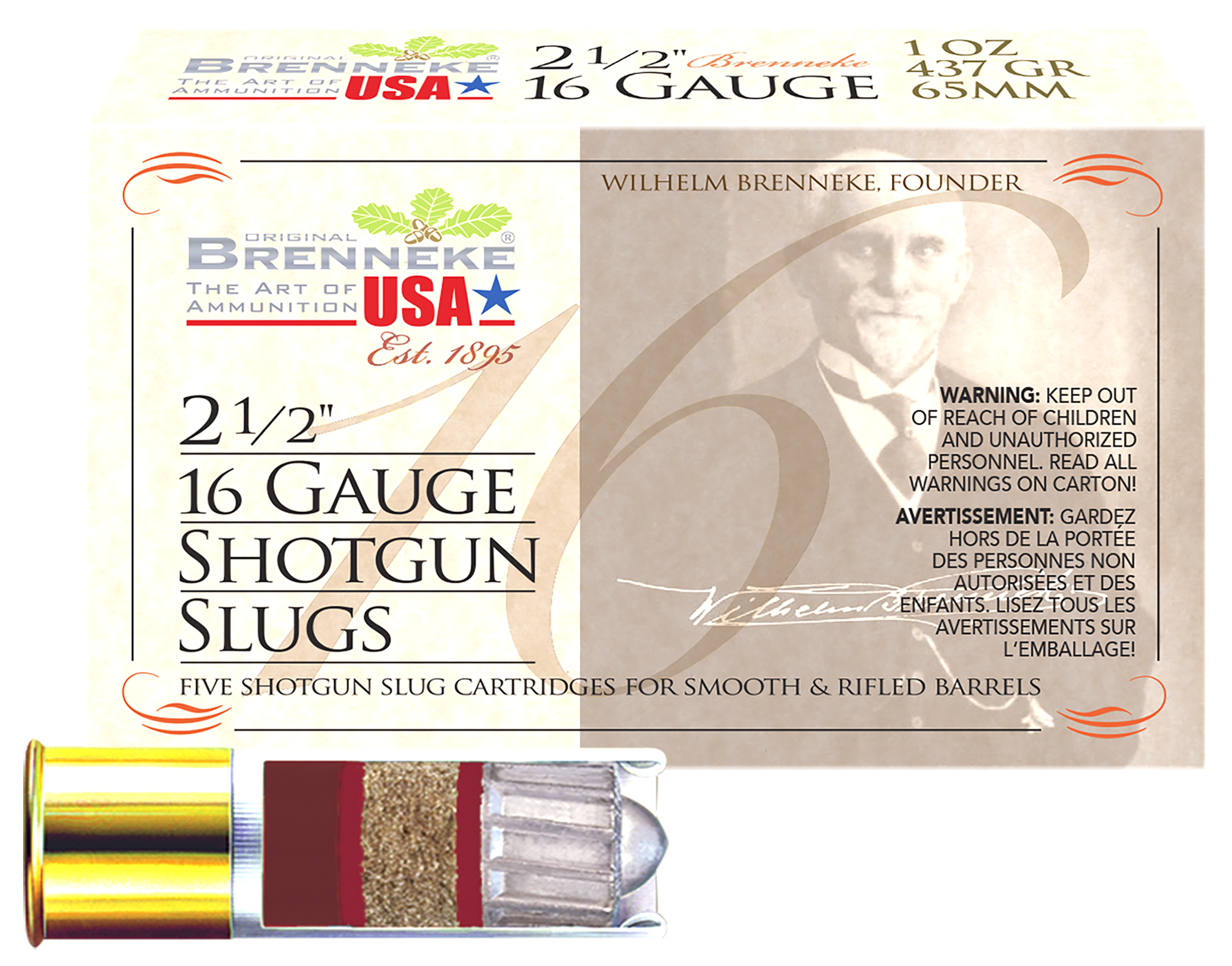 Brenneke SL162BR Brenneke 16 Hunting 16 Gauge 2.50" 1 oz Slug Shot 5 Per Box/ 50 Cs