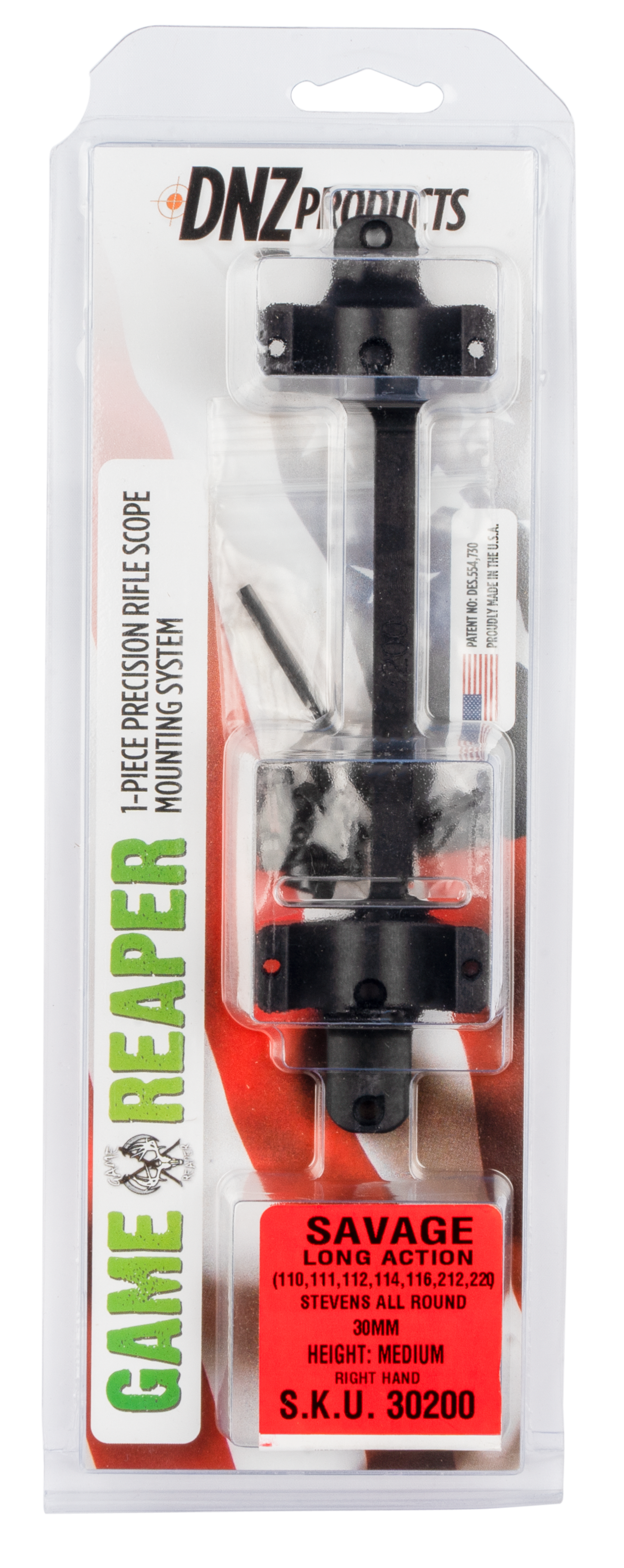 DNZ Products Game Reaper 1-Piece Scope Base with 30mm Integral Rings Savage 110 Through 116 Round Rear, Right Hand Long Action Matte