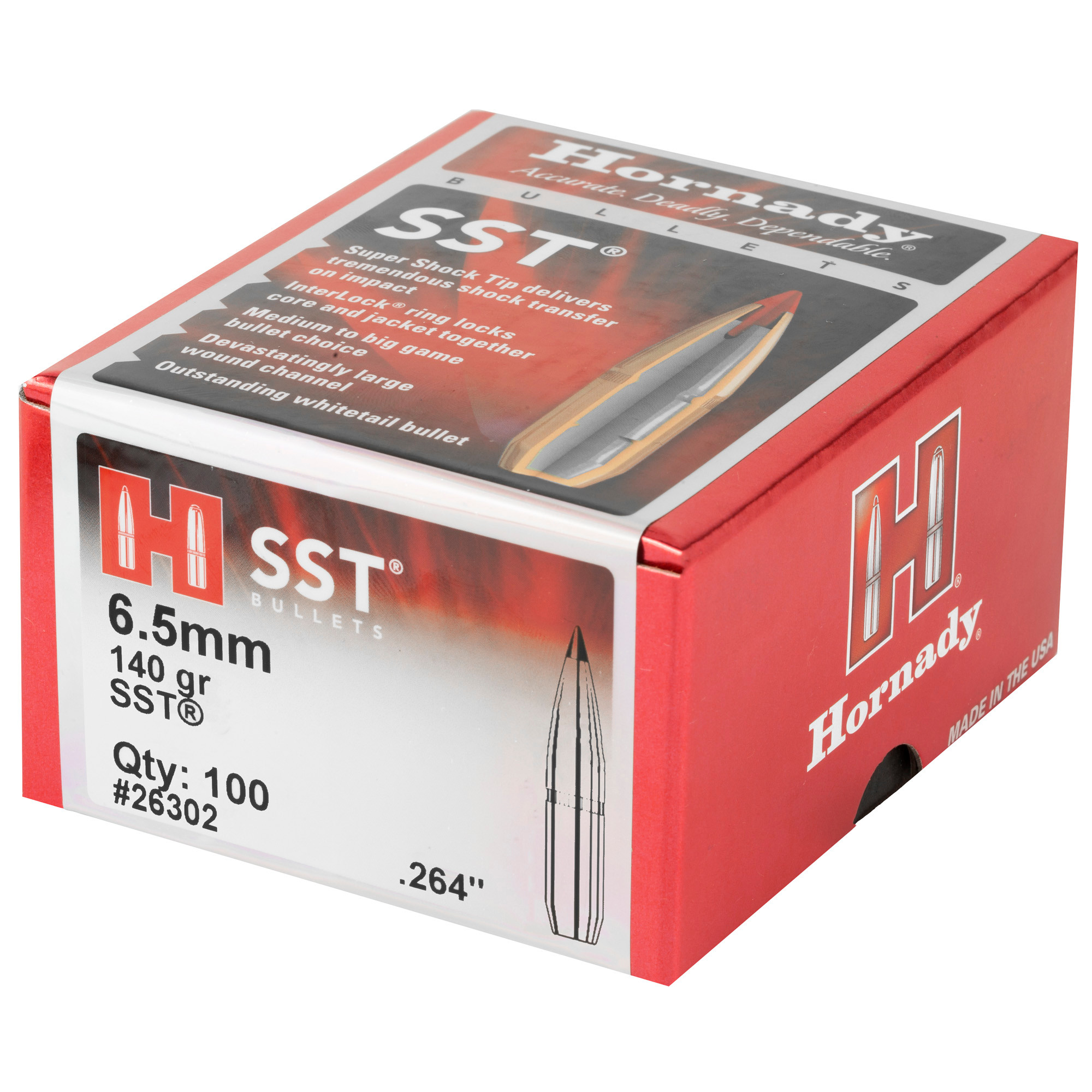 Hornady SST Bullets 264 Caliber, 6.5mm (264 Diameter) 140 Grain InterLock Polymer Tip Spitzer Boat Tail Box of 100
