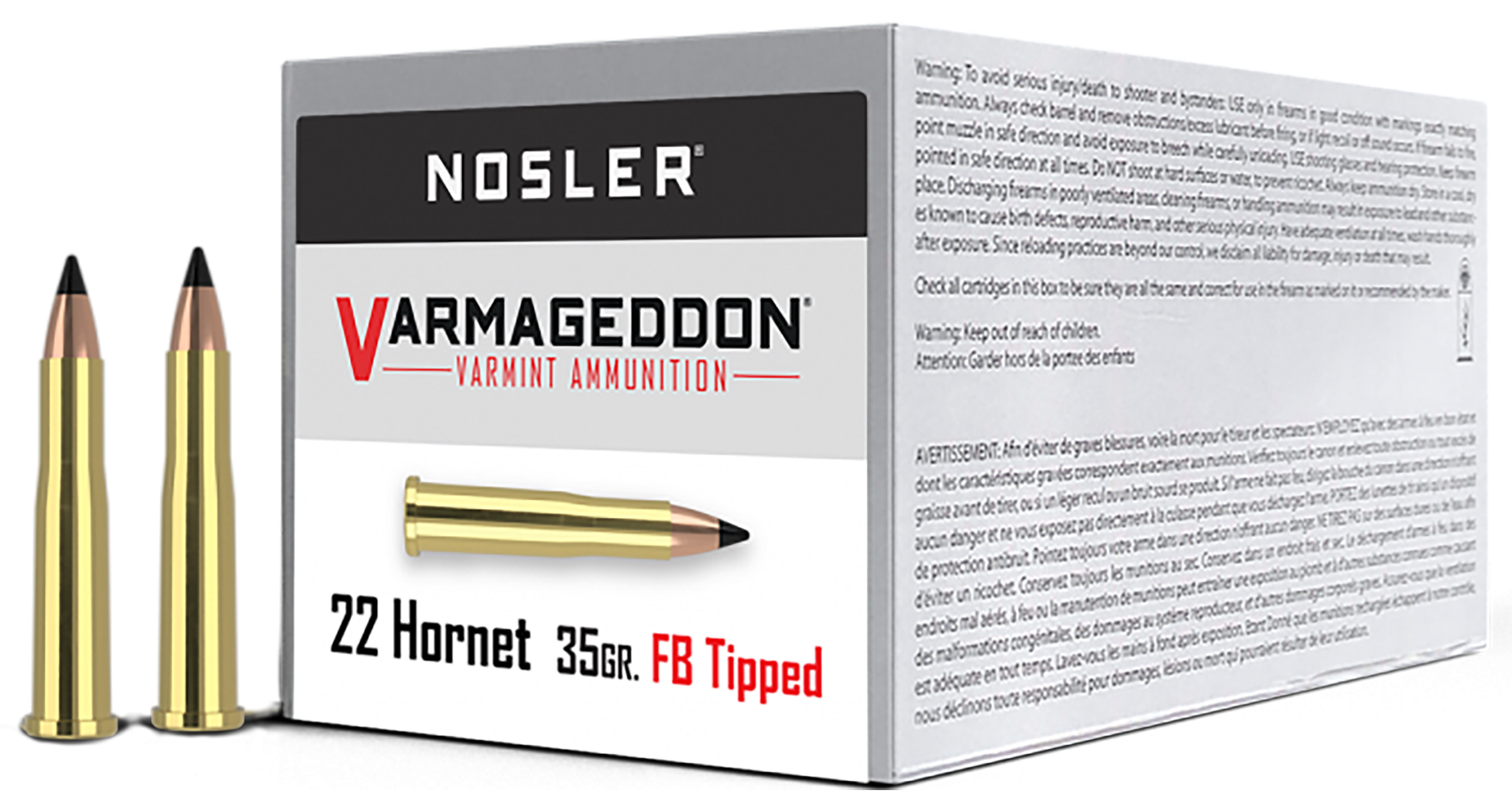 Nosler 41132 Varmageddon Varmint 22 Hornet 35 gr Flat Base Tipped (FBT) 50 Per Box/ 6 Cs