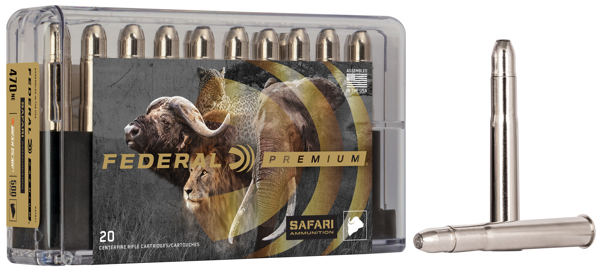 Federal Premium Safari Ammunition 470 Nitro Express 500 Grain Trophy Bonded Bear Claw Soft Point 20RD