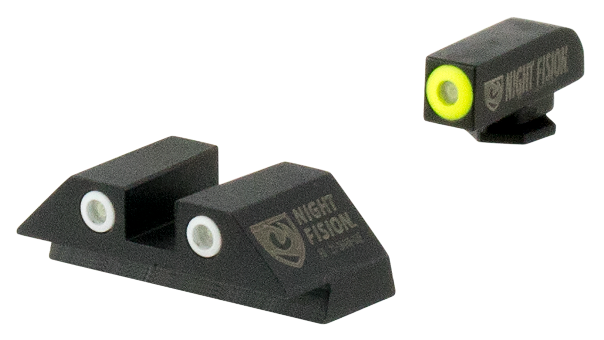 Night Fision GLK001003YGW Tritium Night Sights For GlockBlack | Green Tritium Yellow Ring Front Sight Green Tritium White Ring Rear Sight