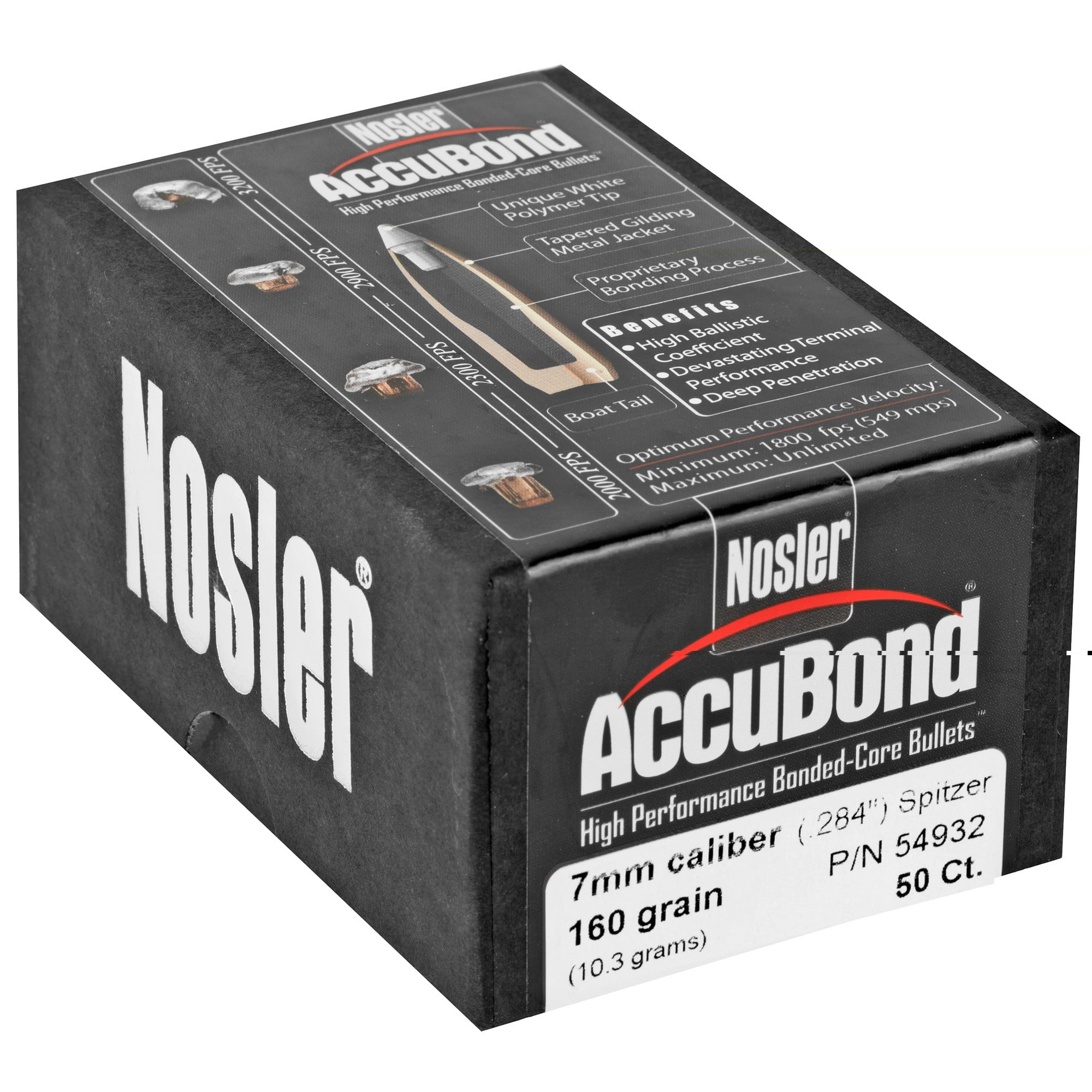 Nosler AccuBond Bullets 284 Caliber, 7mm (284 Diameter) 160 Grain Bonded Spitzer Boat Tail Box of 50