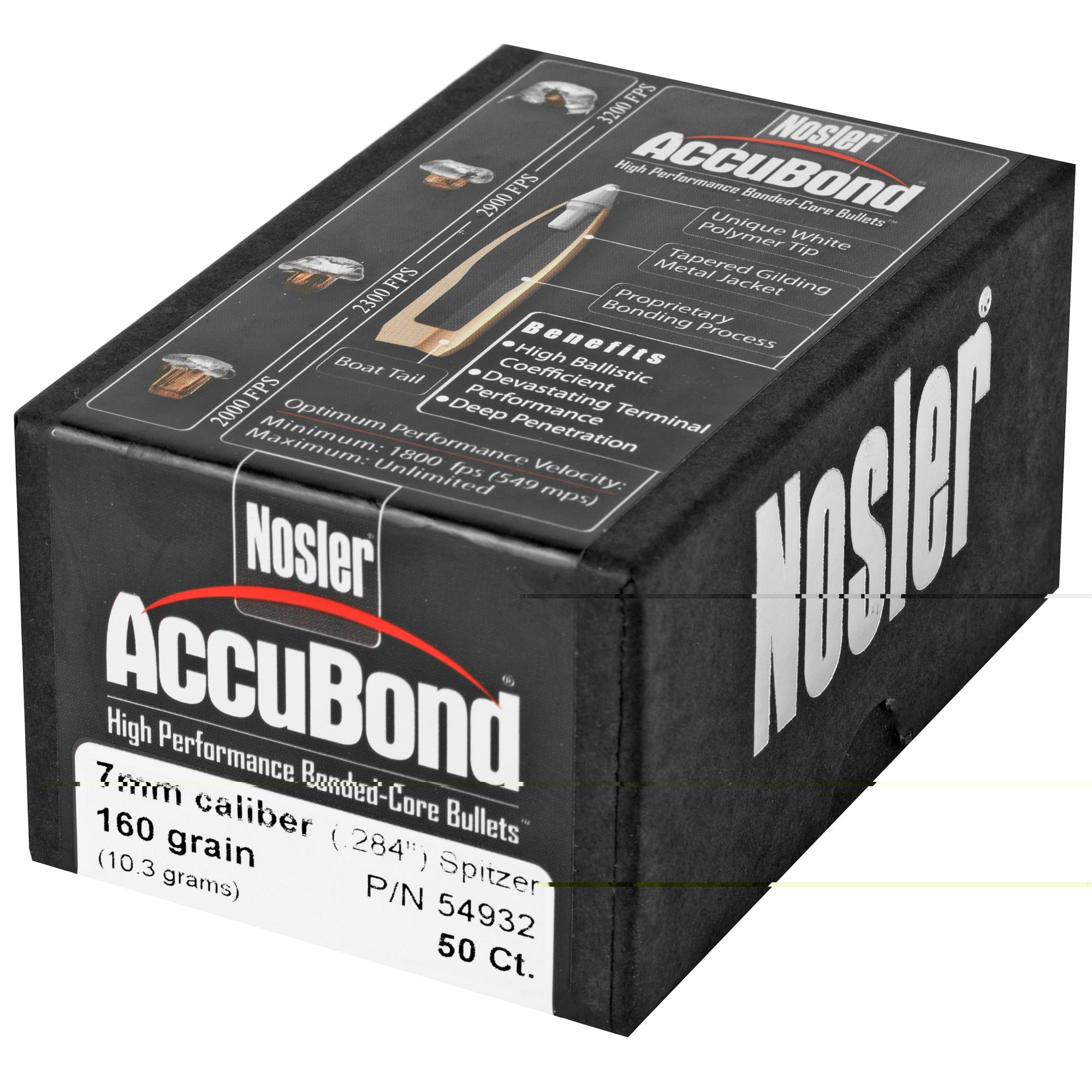 Nosler AccuBond Bullets 284 Caliber, 7mm (284 Diameter) 160 Grain Bonded Spitzer Boat Tail Box of 50