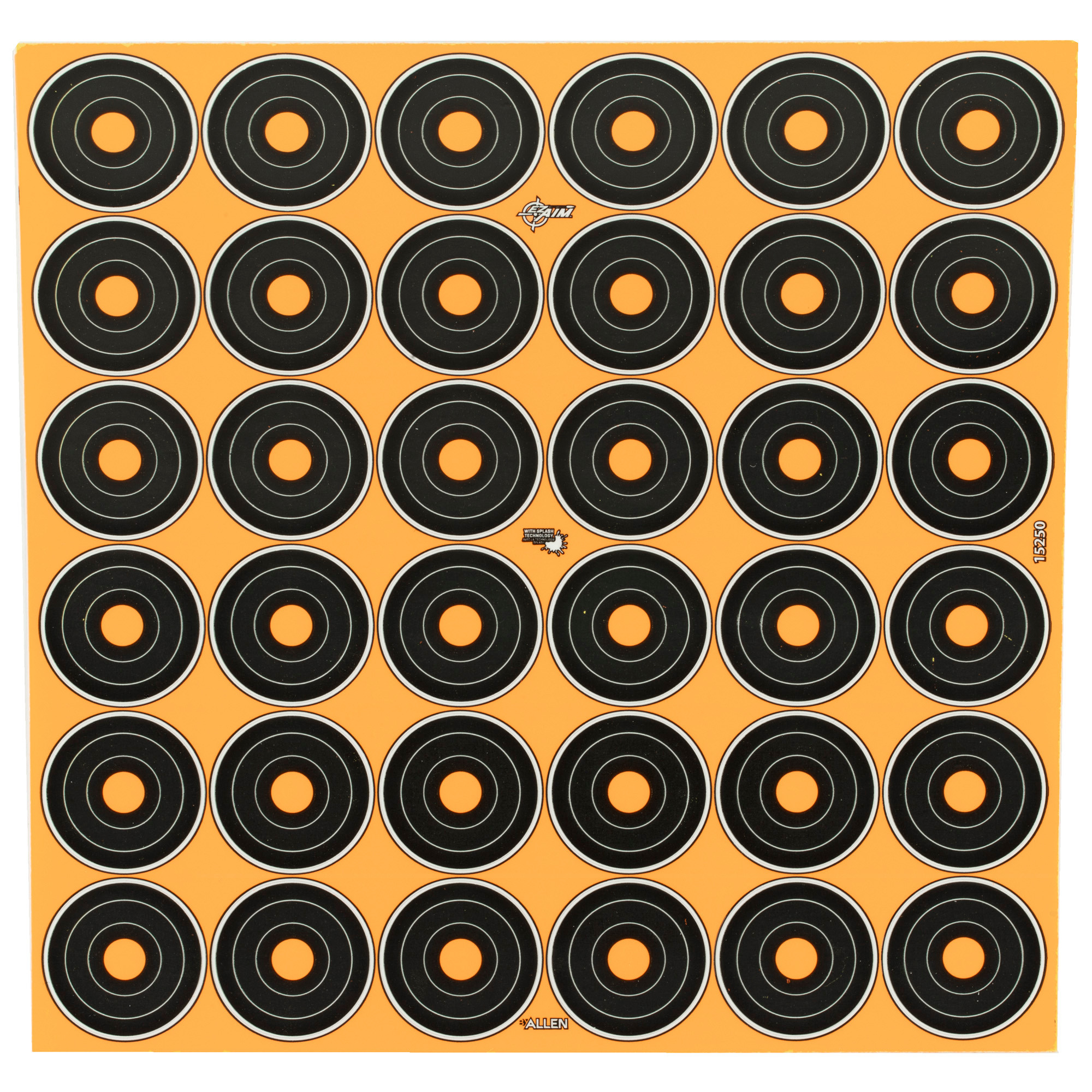EZ-Aim 15250 Splash Reactive Target Self-Adhesive Paper Black/Orange 1" Bullseye 12 PK
