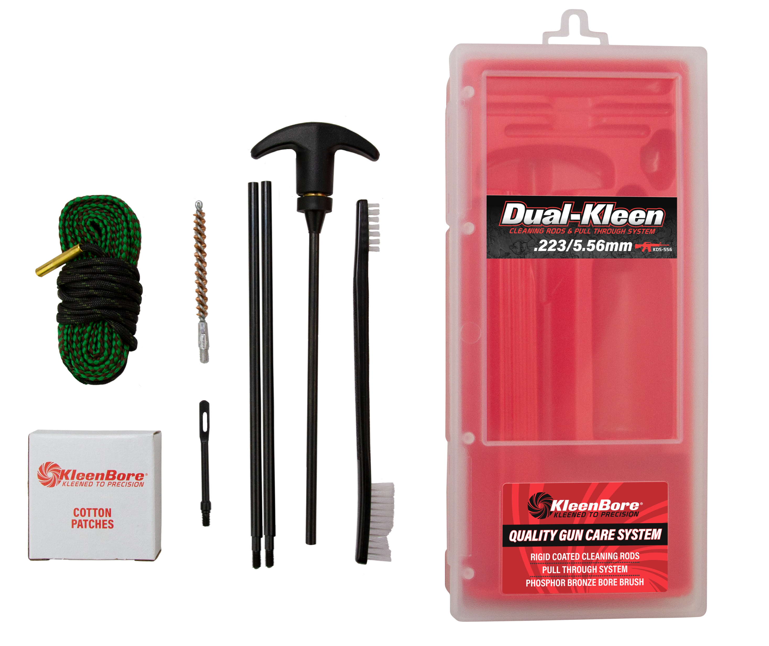 KleenBore KDS-556 Dual Kleen Rod & Pull Through Rope Cleaner 5.56mm/223 Cal Rifle Nylon/Phosphor Bronze Bristles