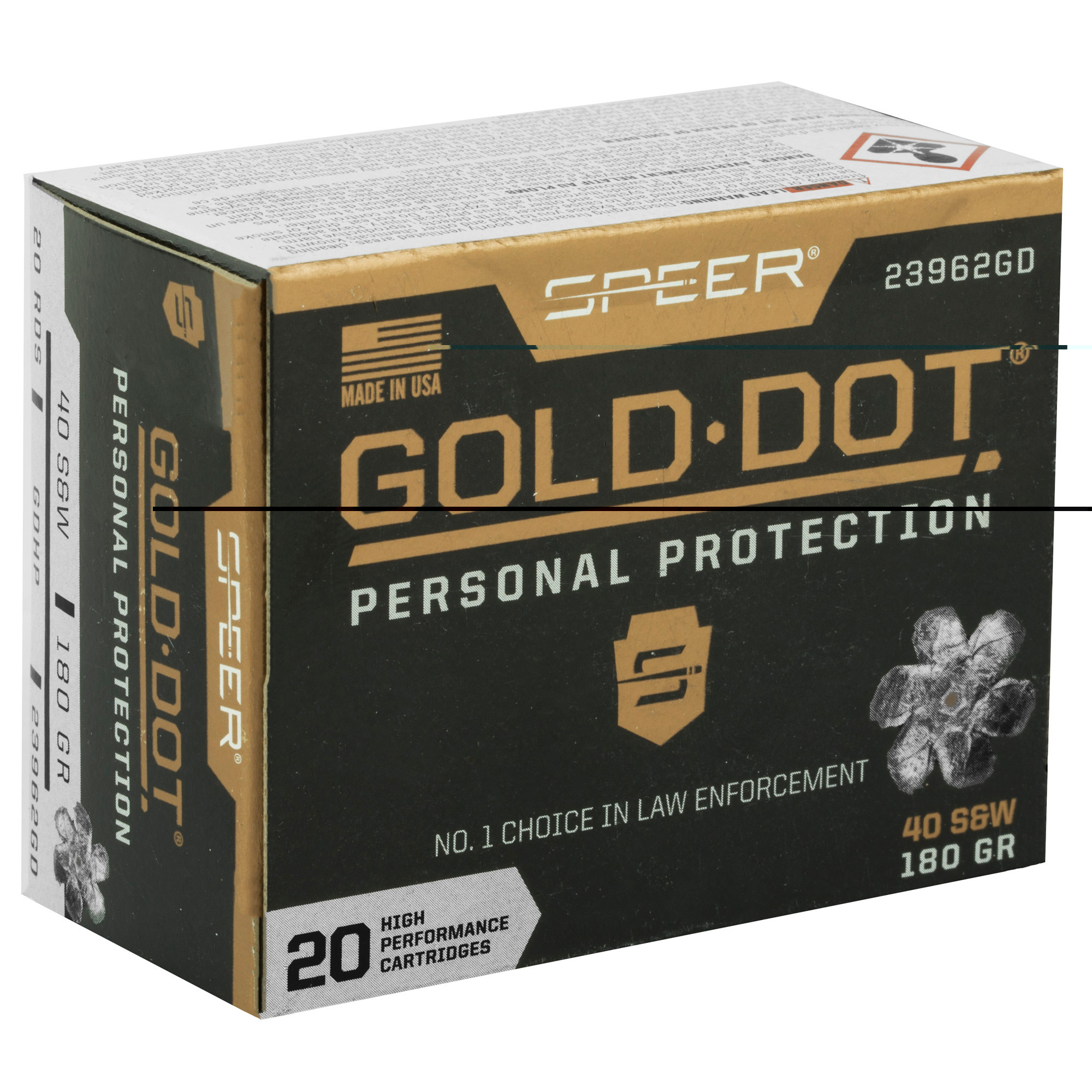 Speer Gold Dot Ammunition 40 S&W 180 Grain Jacketed Hollow Point 20RD