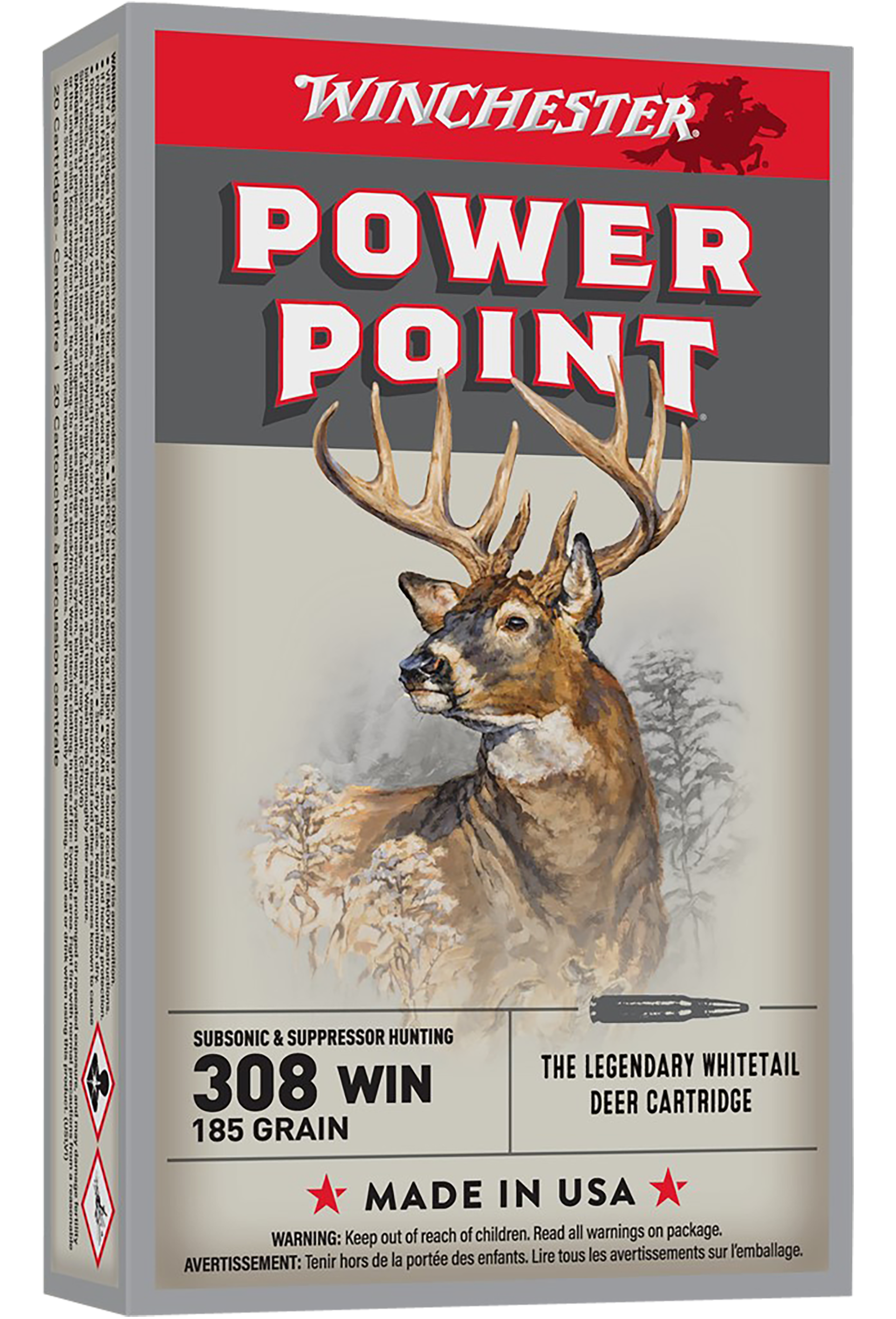 Winchester Super-X Ammunition 308 Winchester Subsonic 185 Grain Power-Point 20RD