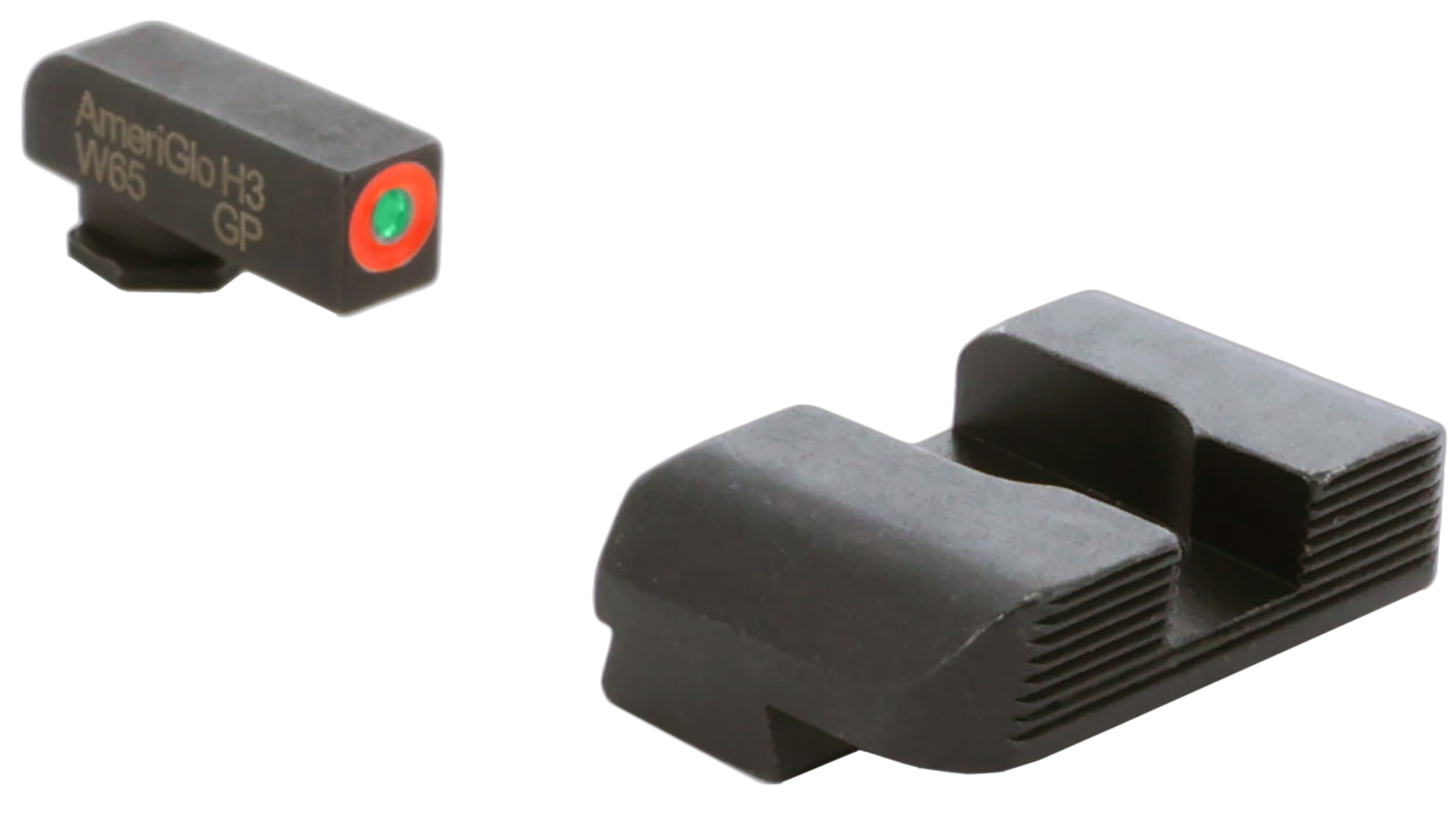 Ameriglo Hackathorn Night Sight Set Glock 20, 21, 29, 30, 31, 32, 36, 40, 41 Tritium Green Front with Orange Outline, Serrated Rear