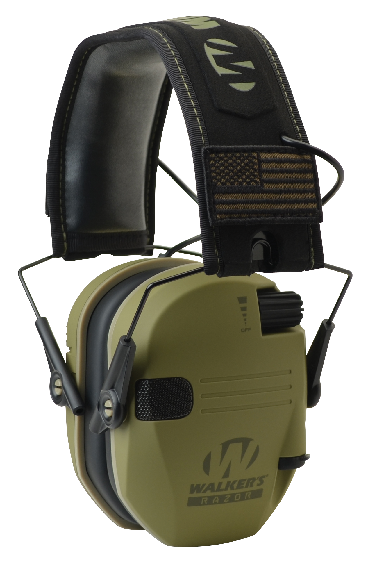 Walker's GWPRSEMPAT Razor Slim Electronic Patriot Muff Polymer 23 dB Over the Head OD Green/Black Adult