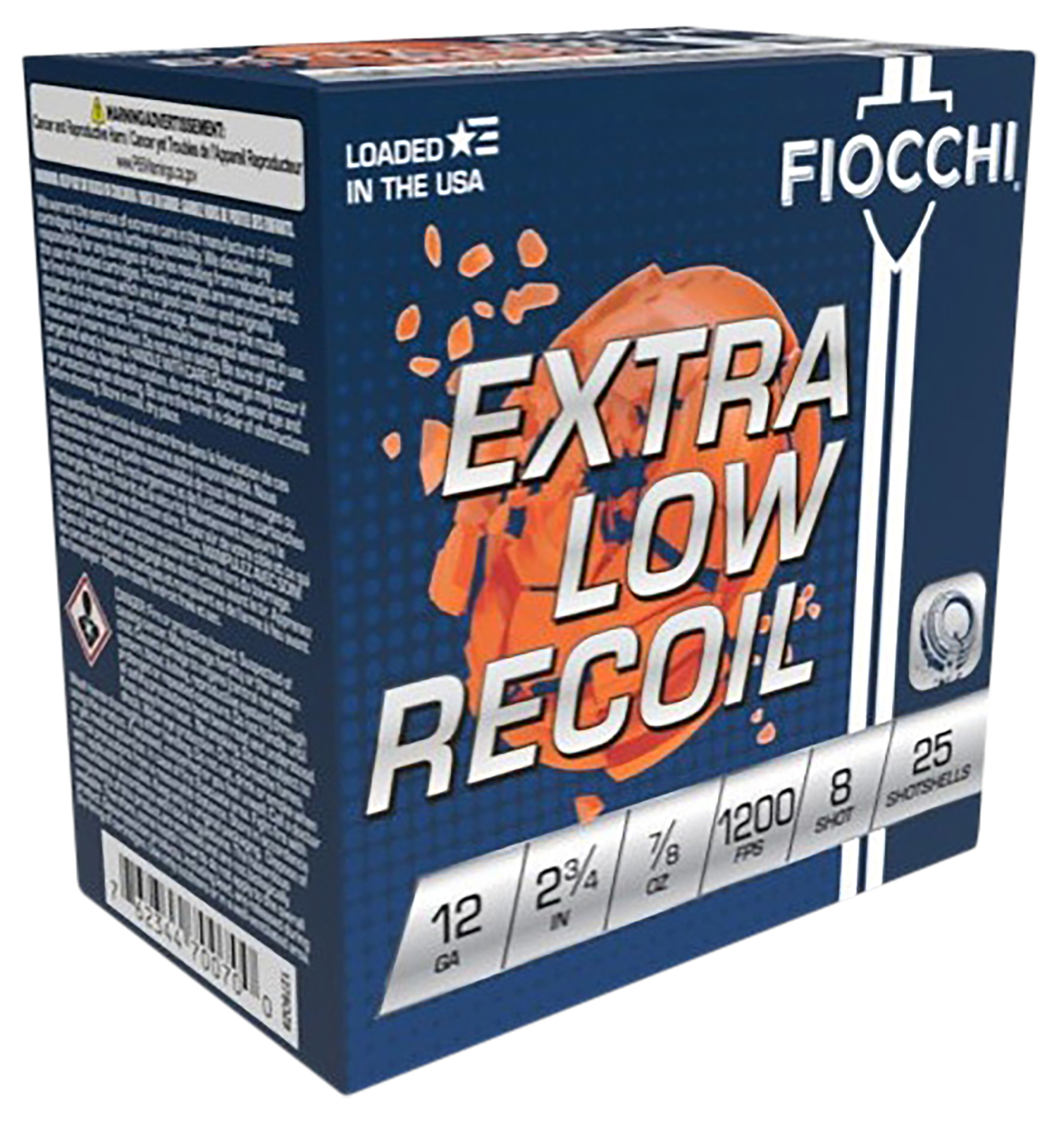 Fiocchi 1278OZ8 Exacta Target Low Recoil Trainer 12 Gauge 2.75" 7/8 oz 1200 fps 8 Shot 25ea