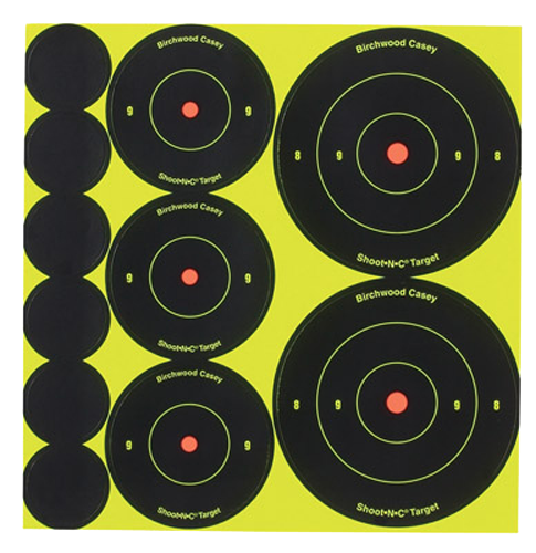 Birchwood Casey 34608 Shoot-N-C Variety Pack Self-Adhesive Paper Universal Black/Yellow Bullseye 132 Targets