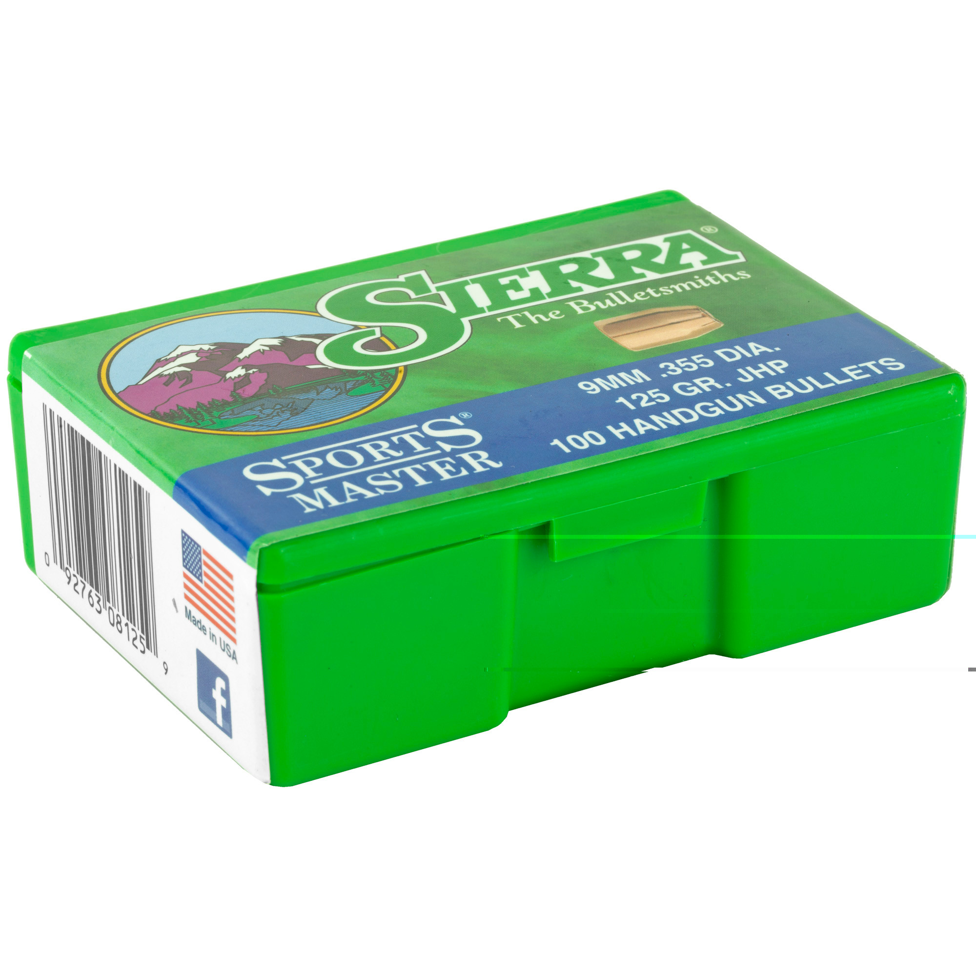 Sierra Sports Master Bullets 9mm (355 Diameter) 125 Grain Jacketed Hollow Point Box of 100