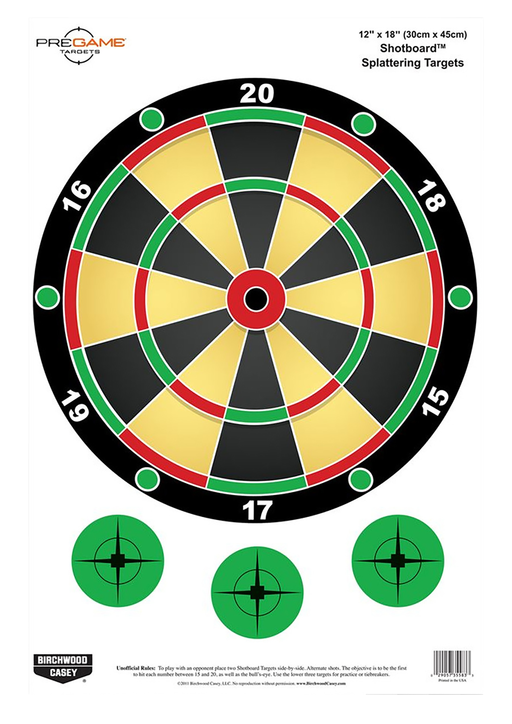 Birchwood Casey 35562 Pregame Shotboard Dart Board Hanging Paper All Firearms 12" x 18" Impact Enhancement Splatter 8 Targets