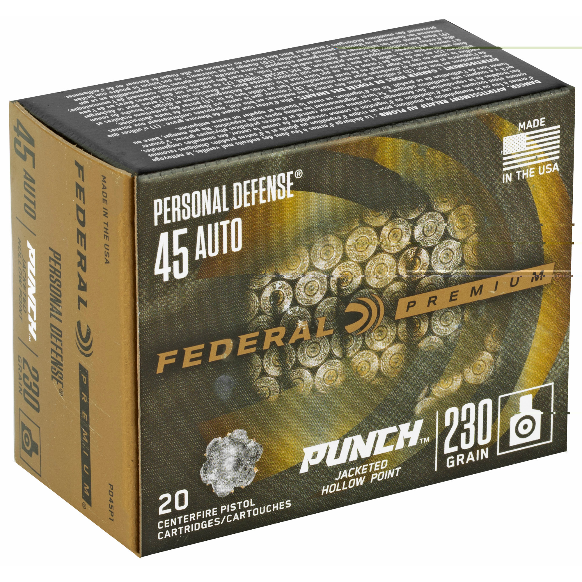 Federal Personal Defense Punch Ammunition 45 ACP 230 Grain Jacketed Hollow Point 20RD