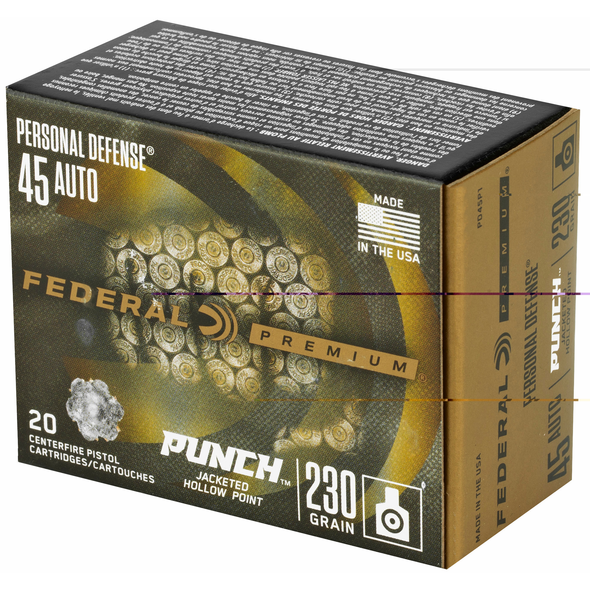 Federal Personal Defense Punch Ammunition 45 ACP 230 Grain Jacketed Hollow Point 20RD