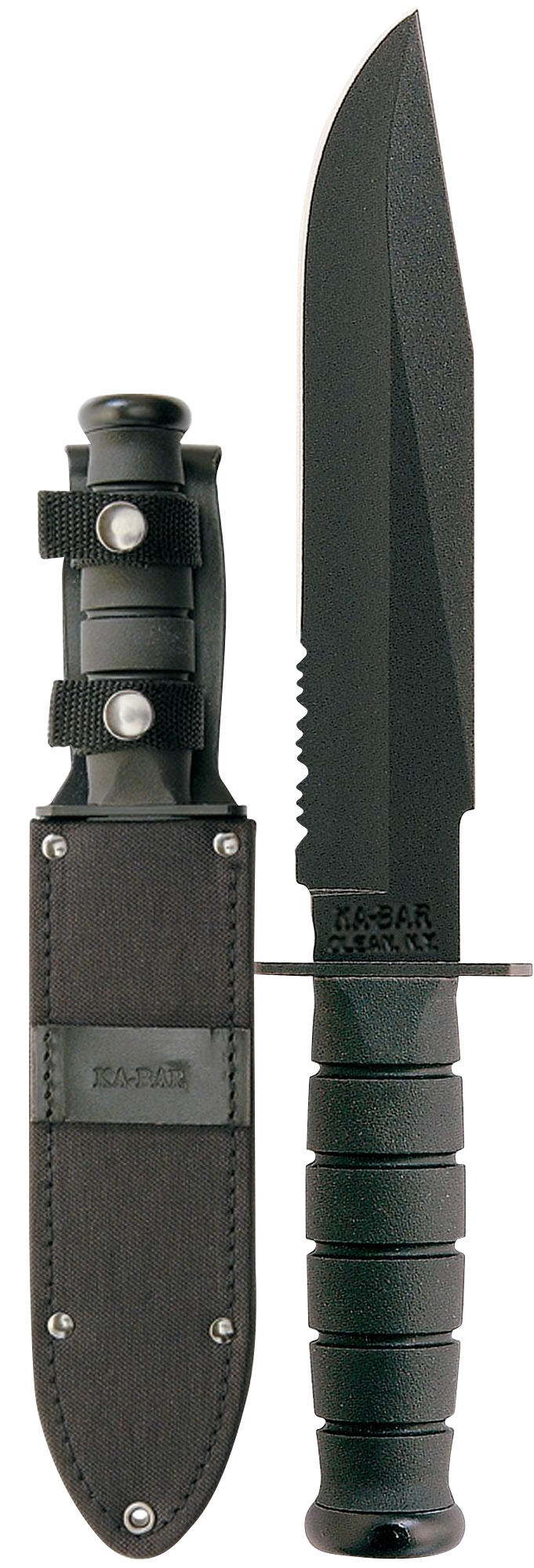 Ka-Bar 1271 Fighter8" Fixed Clip Point Part Serrated Black 1095 Cro-Van Blade/Black Kraton G Handle Includes Sheath