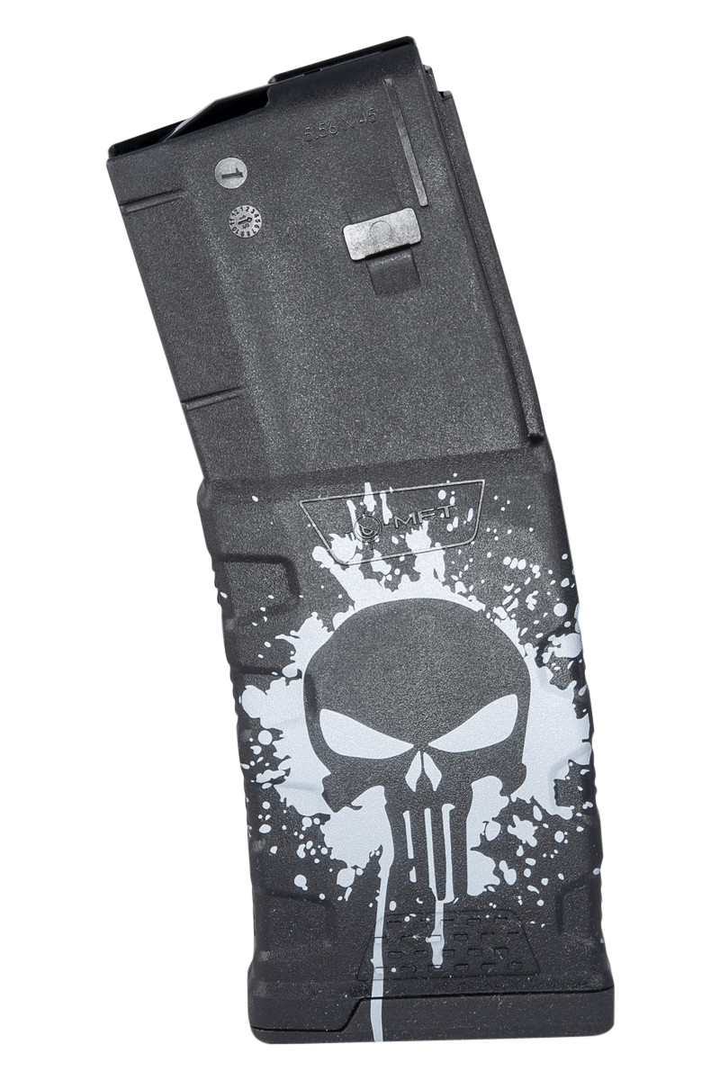 Mission First Tactical EXDPM556PSSWH Extreme DutyBlack w/White Punisher Skull Splatter Detachable 30rd 223 Rem 5.56x45mm NATO AR-15 M4
