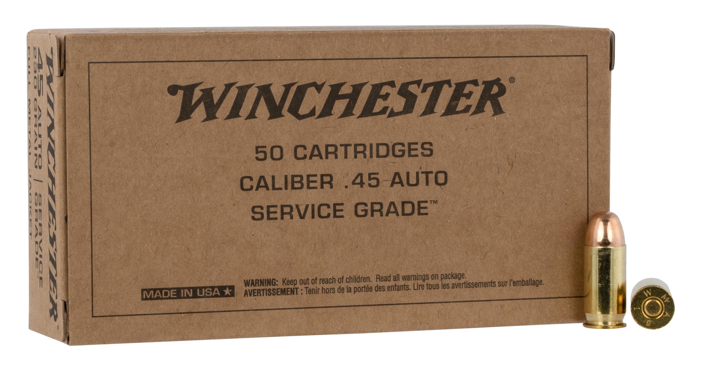 Winchester Ammo SG45W USA Service Grade 45 ACP 230 gr FMJ50 Bx/10 Cs
