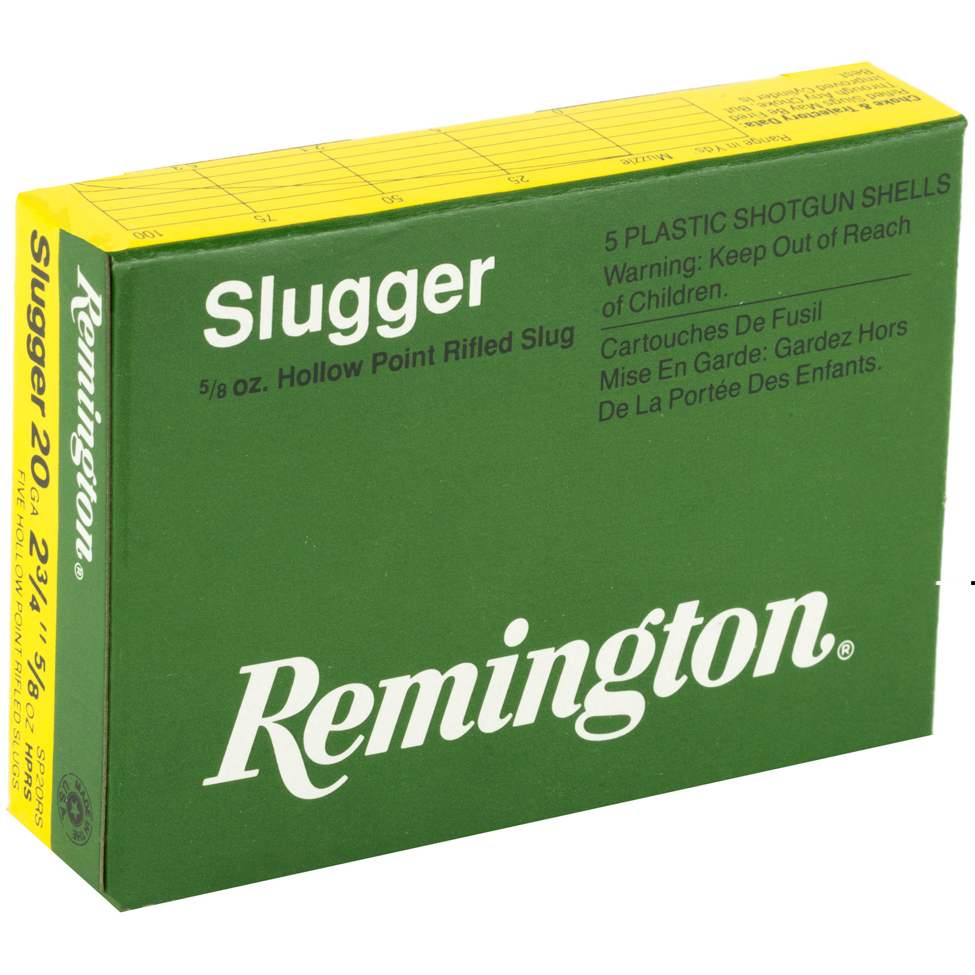 Remington Ammunition 20616 Slugger Hunting 20 Gauge 2.75" 7/8 oz Rifled Slug Shot 5 Per Box/ 50 Cs