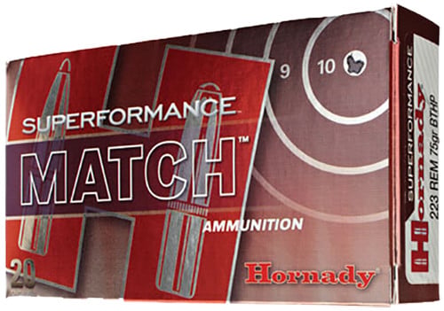 Hornady Superformance Match Ammunition 5.56x45mm NATO 75 Grain Hollow Point Boat Tail Match 20RD