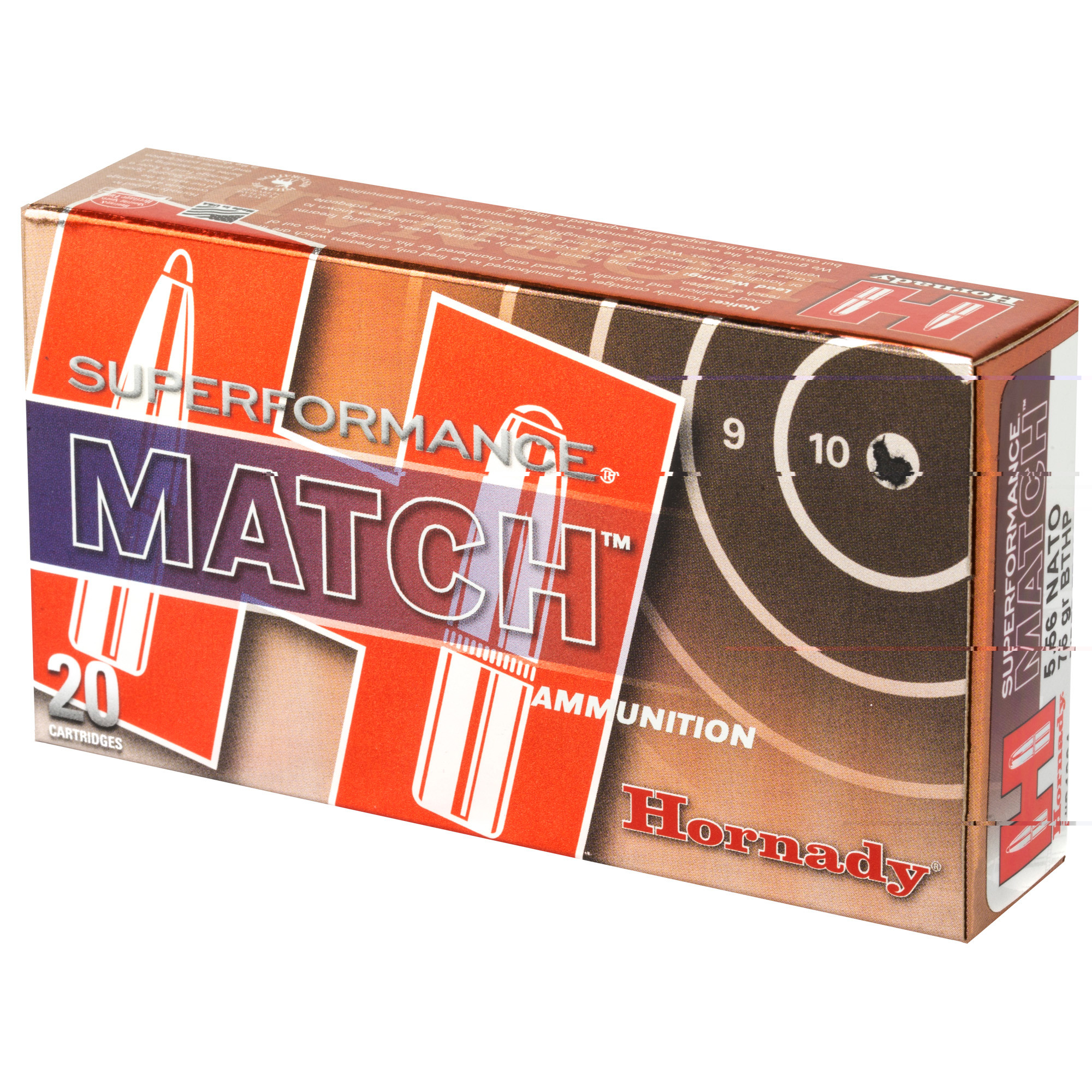 Hornady Superformance Match Ammunition 5.56x45mm NATO 75 Grain Hollow Point Boat Tail Match 20RD