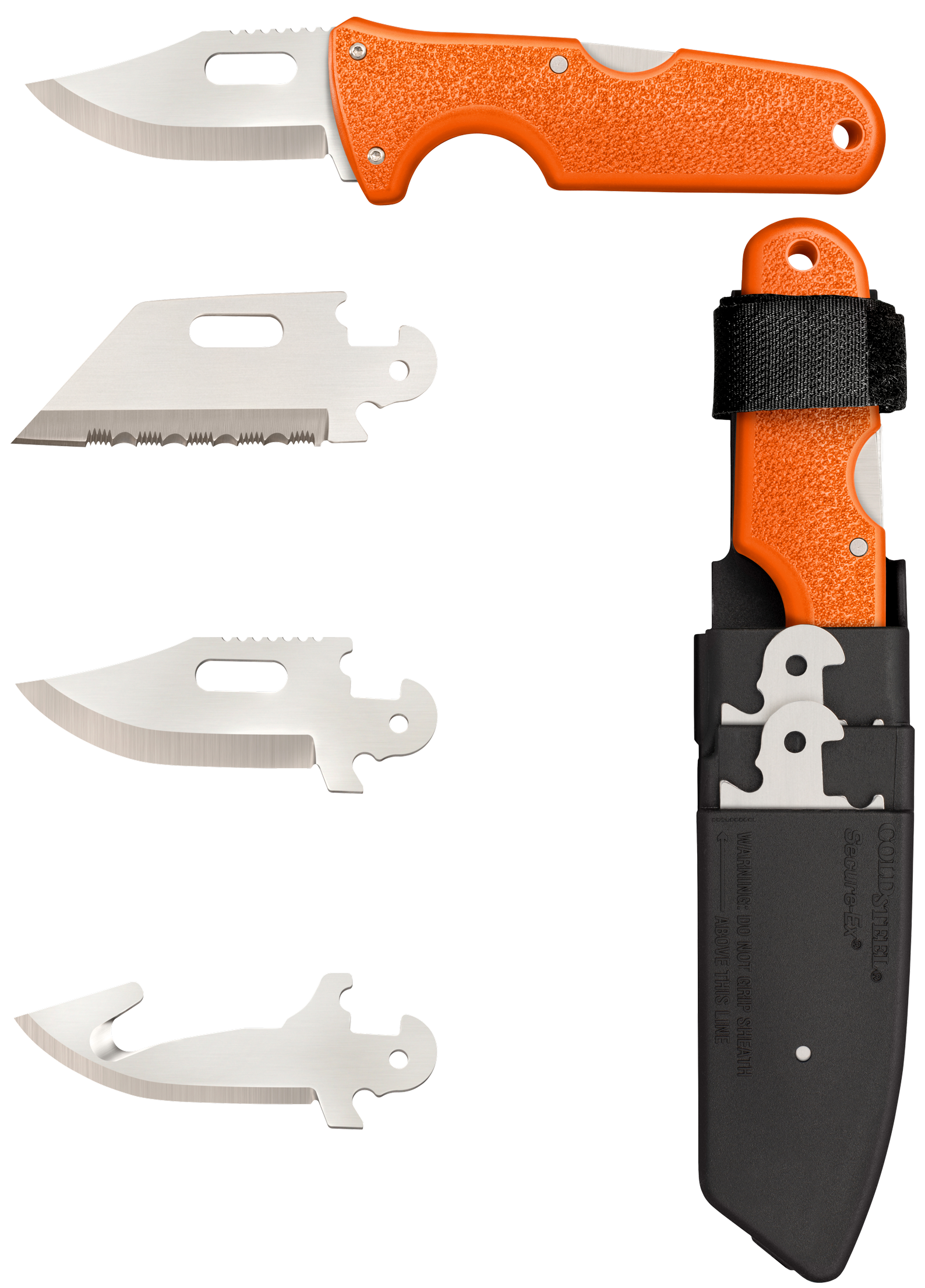 Cold Steel CS40AL Click-N-Cut Hunter 2.50" Fixed Bowie/Gut Hook/Plain/Serrated Satin 420J2 SS Blade/Orange ABS Handle