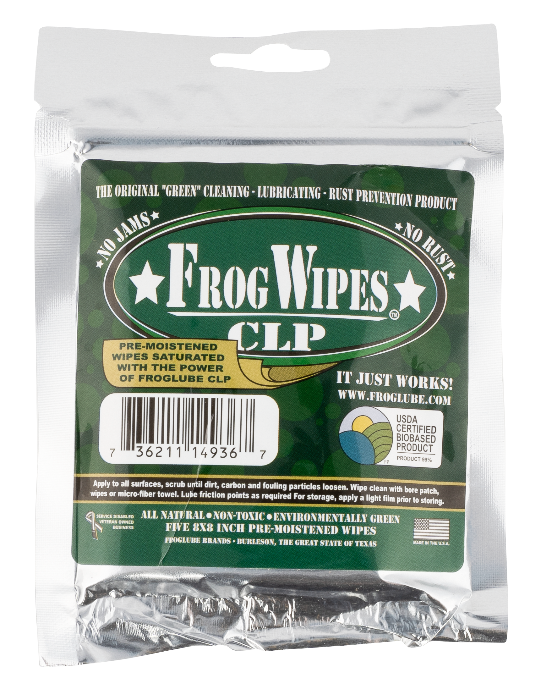 FrogLube CLP Bio-Based Cleaner, Lubricant, and Preservative Treated Wipes 5PK