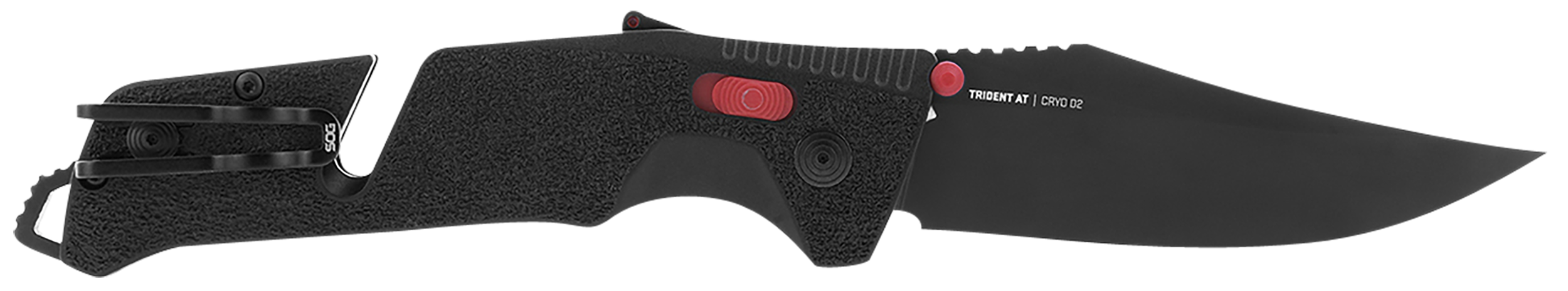 S.O.G SOG11120141 Trident AT 3.70" Folding Clip Point Plain Black TiNi Cryo D2 Steel Blade/Black w/Red Accents GRN Handle Features Line Cutter/Glass Breaker