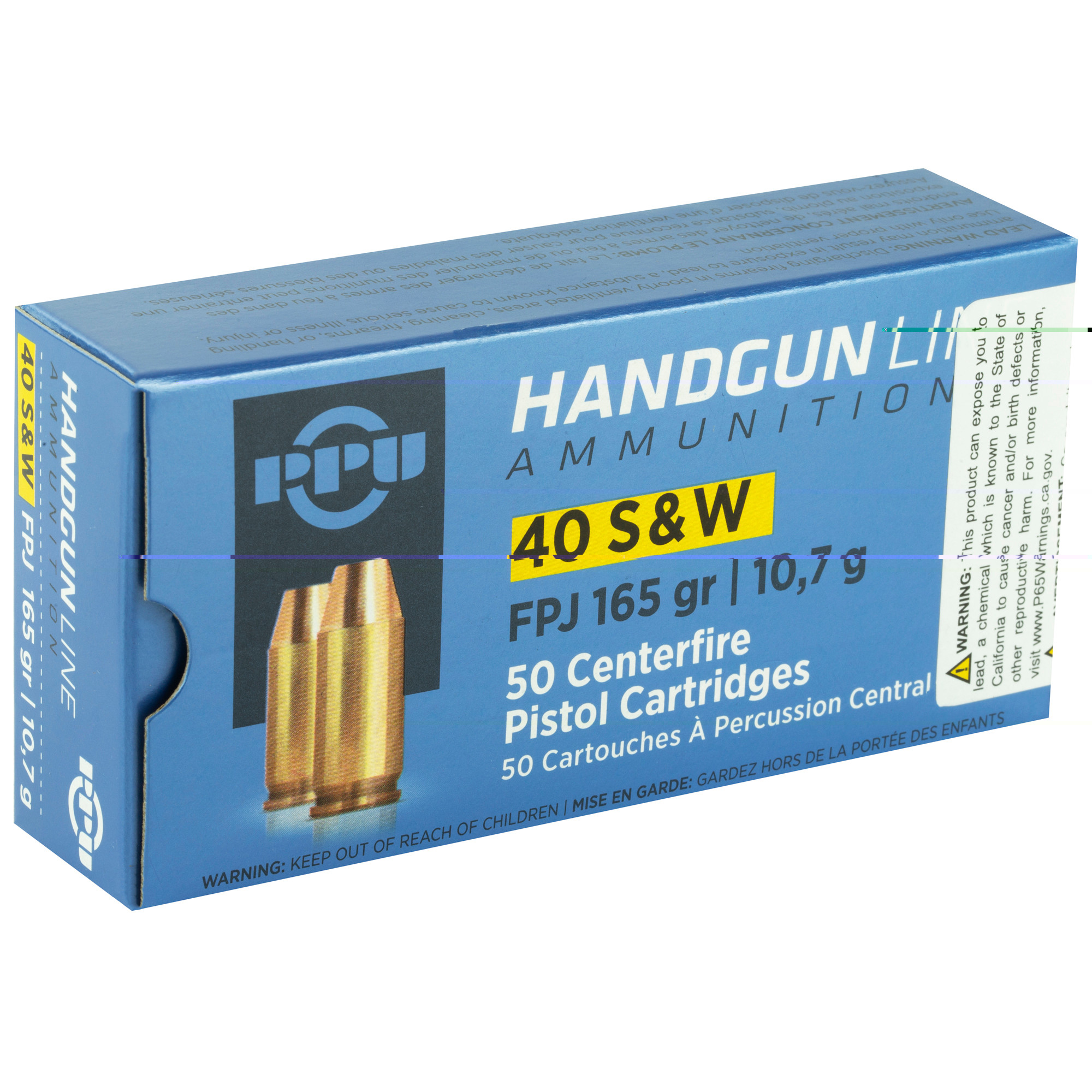 PPU PPH40F Handgun Defense 40 S&W 165 gr Flat Point Jacketed (FPJ) 50rd Bx
