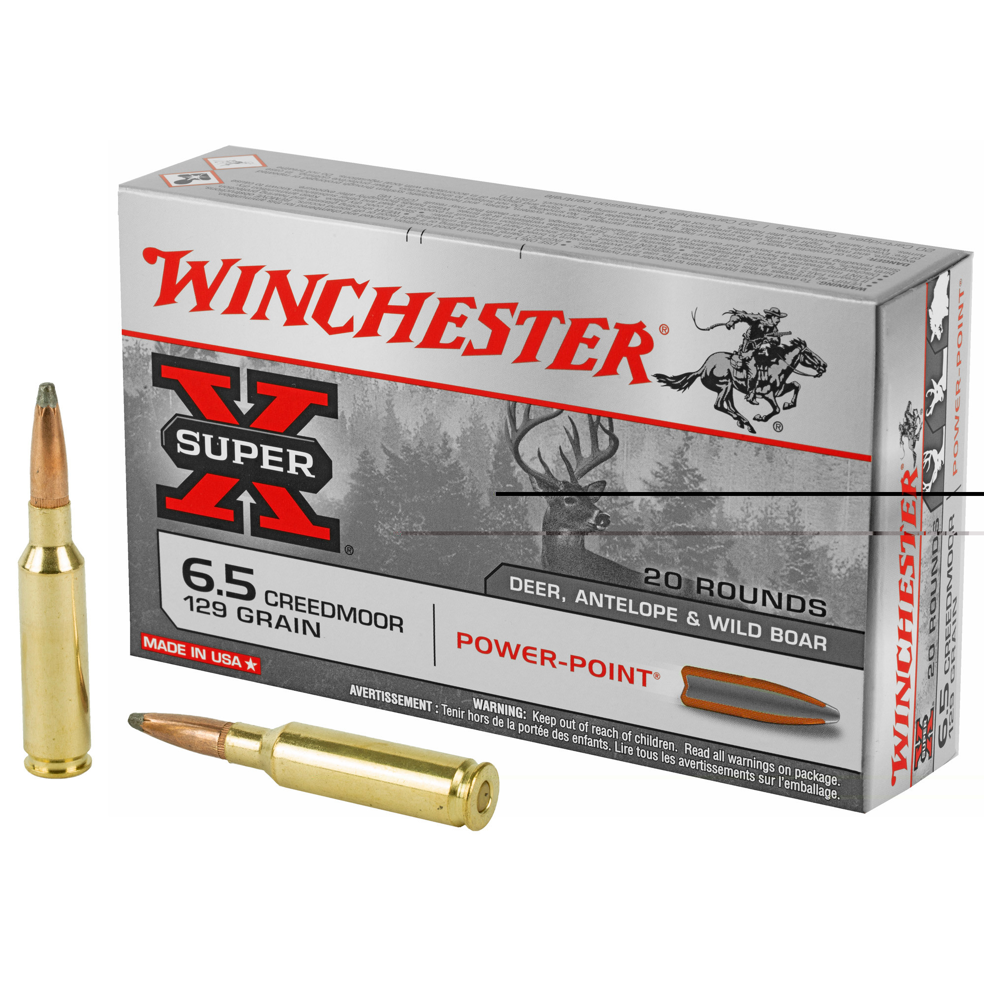 Winchester Power Point Ammunition 6.5 Creedmoor 129 Grain Power-Point 20RD