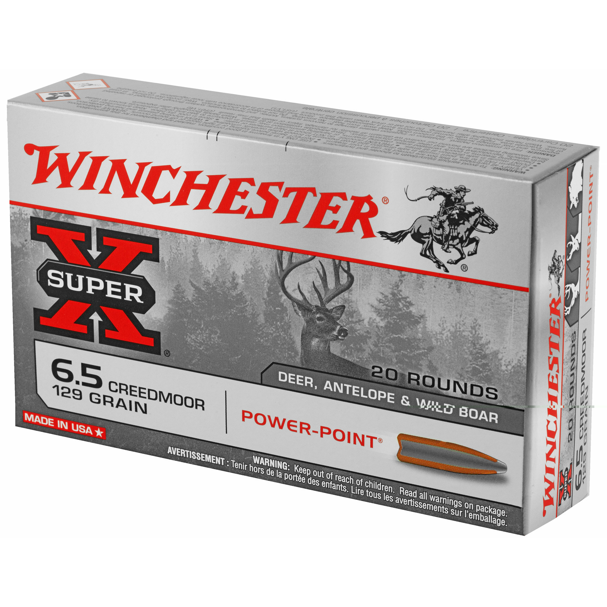 Winchester Power Point Ammunition 6.5 Creedmoor 129 Grain Power-Point 20RD