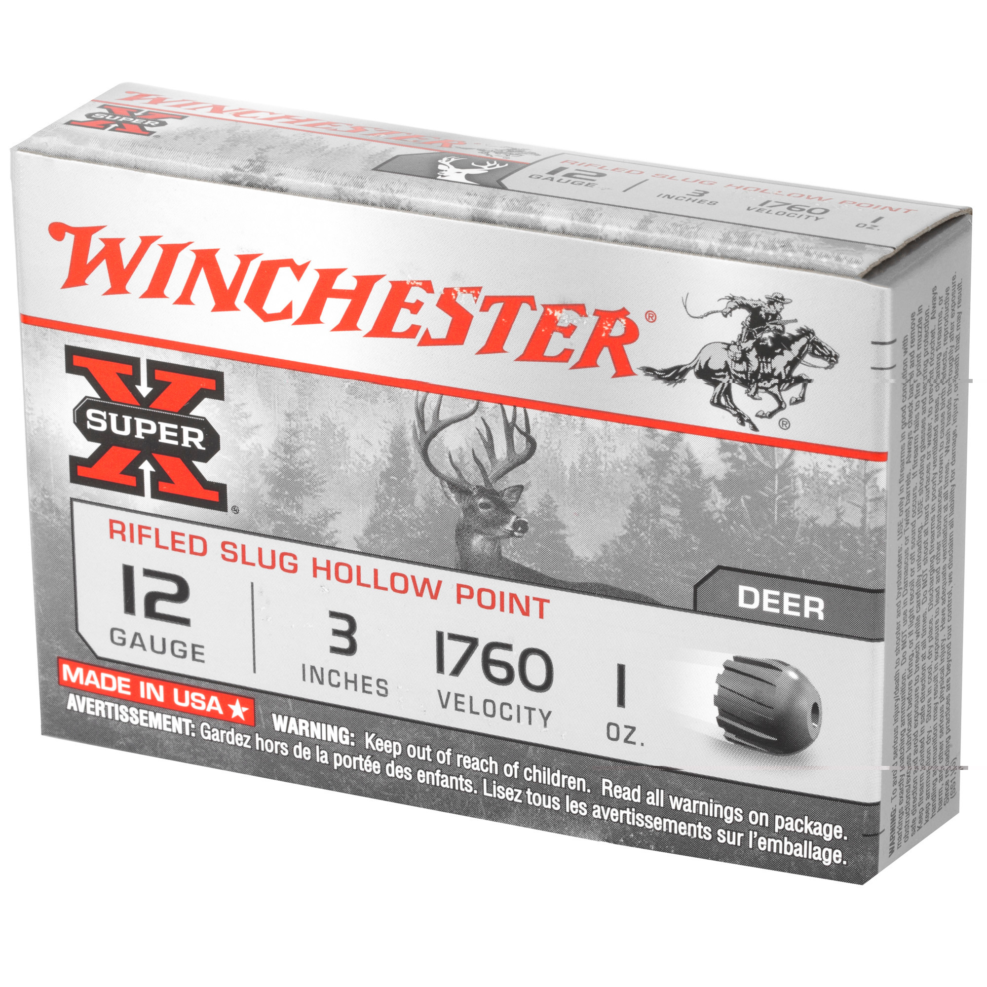 Winchester Ammo X123RS15 Super X12 Gauge 3" 1 oz 1760 fps Rifled Slug Shot 5 Bx/50 Cs