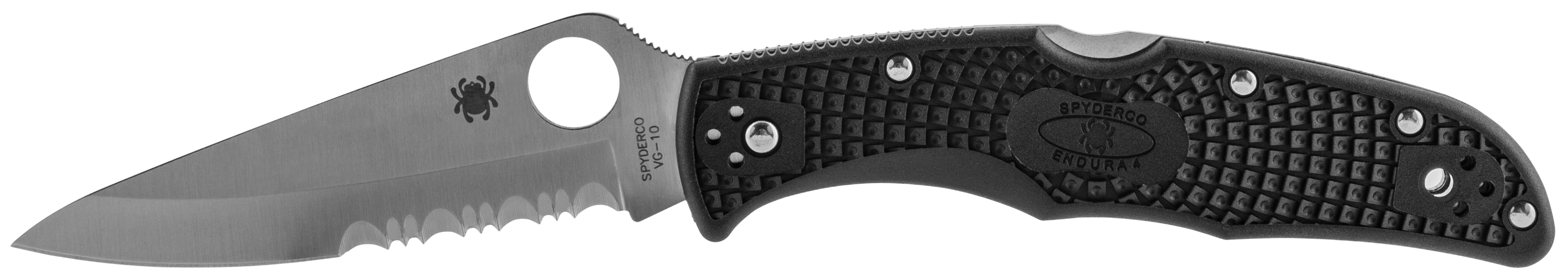 Spyderco C10PSBK Endura 4 Lightweight 3.75" Folding Drop Point Part Serrated VG-10 SS Blade BlackTextured FRN Handle Includes Pocket Clip