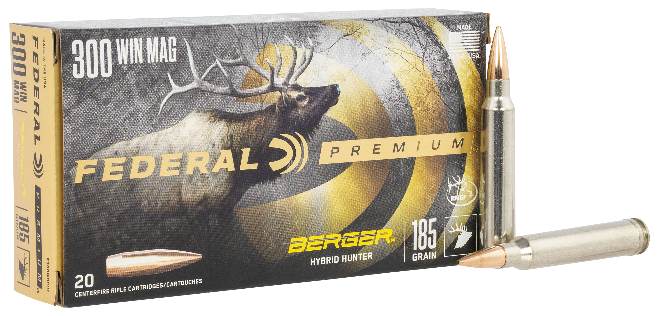 Federal Premium Ammunition 300 Winchester Magnum 185 Grain Berger Hybrid Hunter 20RD