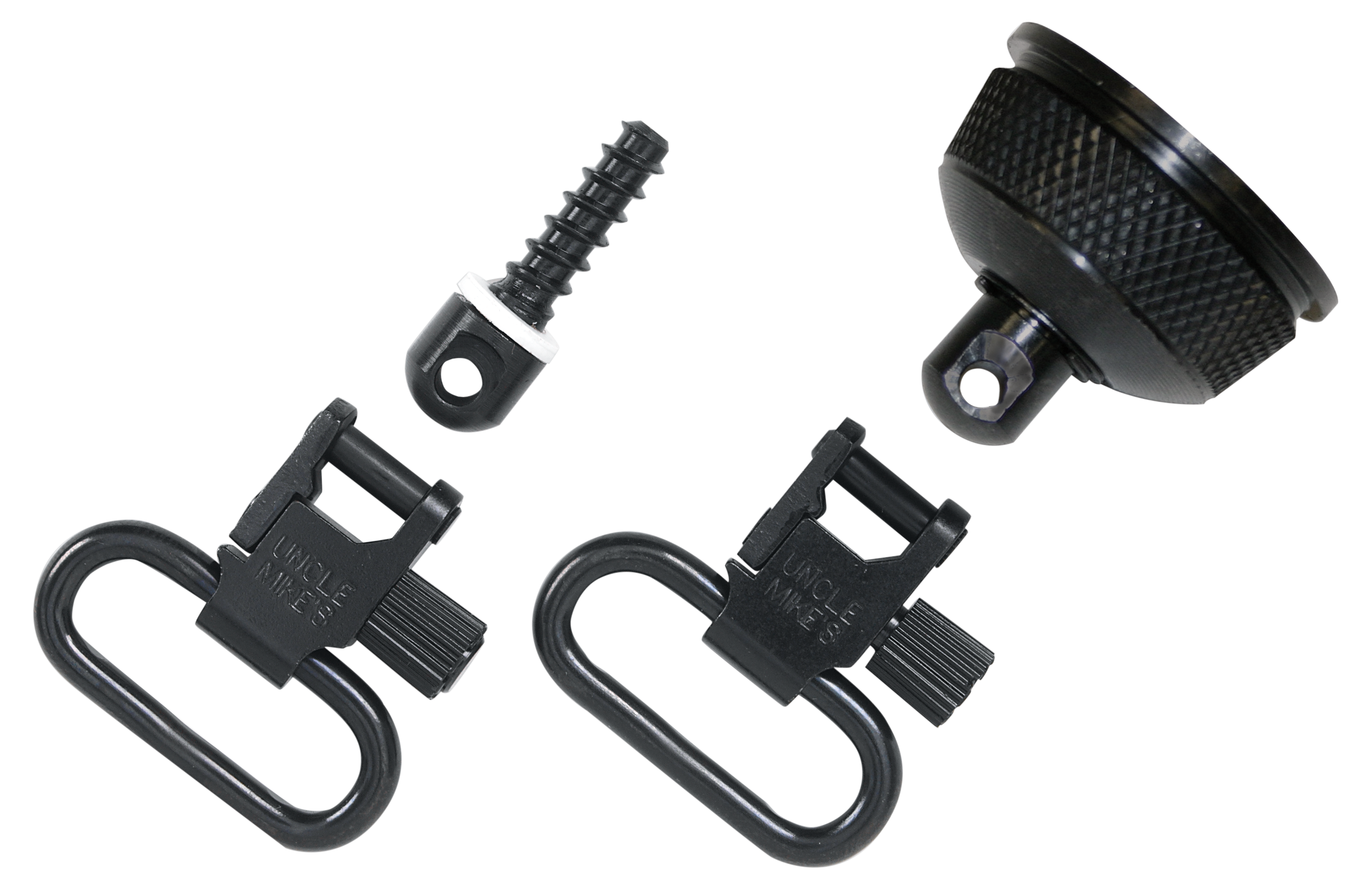 Uncle Mike's 18002 Mag Cap Swivel Set made of Steel with Blued Finish, 1" Loop Size & Quick Detach Style for 12 Gauge Remington 870 Express with Wood Stock Includes Two Super Swivels