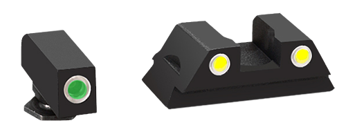 AmeriGlo GL431 Classic Tritium Sight Set for GlockBlack | Green Tritium White Outline Front Sight Yellow Tritium White Outline Rear Sight